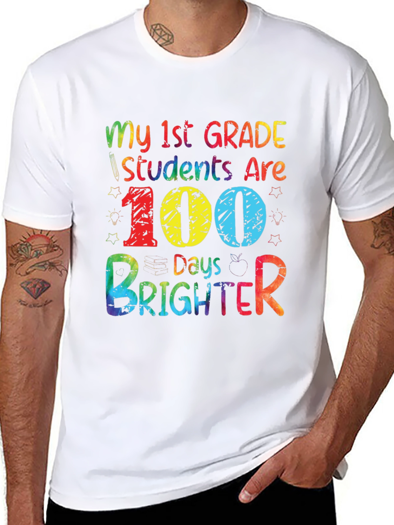 Black 100 Days Brighter Teacher T-Shirt view 8
