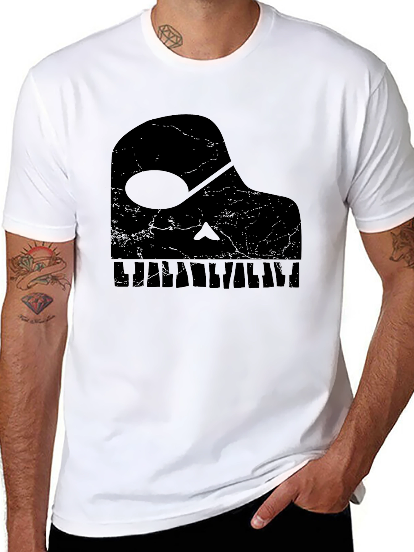 Black Piano Skull Graphic Tee - Music Lover's T-Shirt view 8