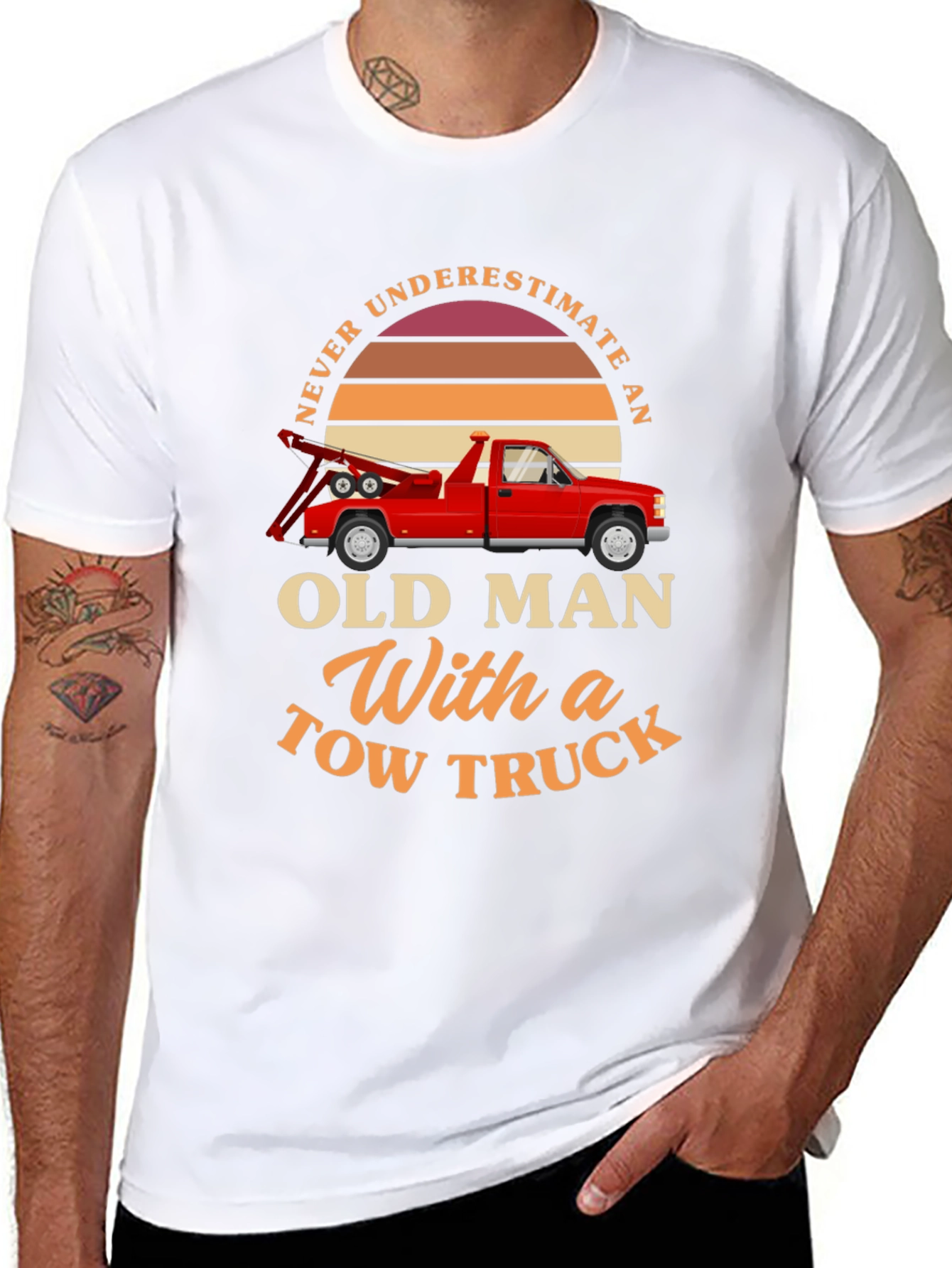 Black Never Underestimate Old Man Tow Truck T-Shirt view 8