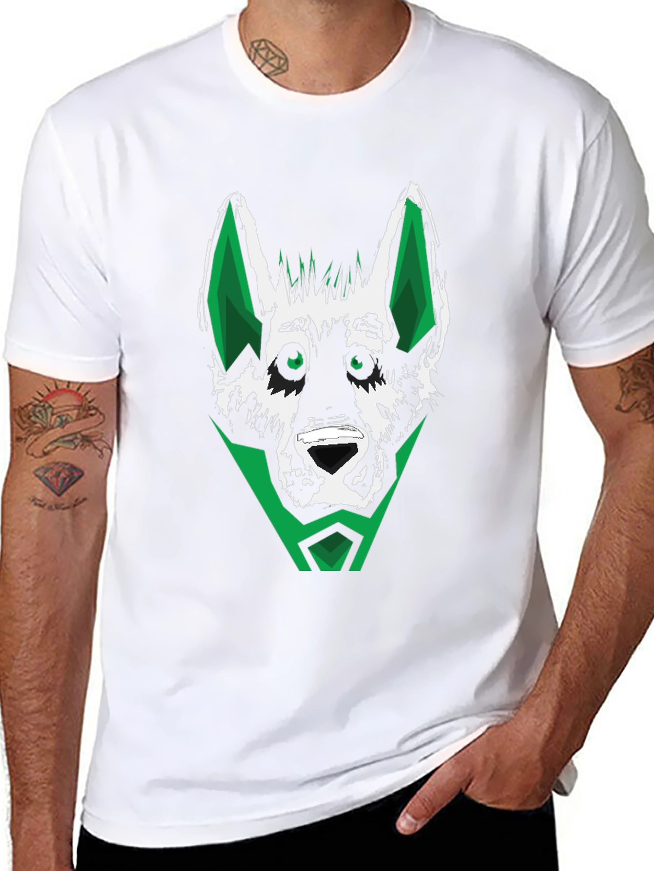 Black Green Wolf Graphic Tee - Stylish Men's Black T-Shirt view 8