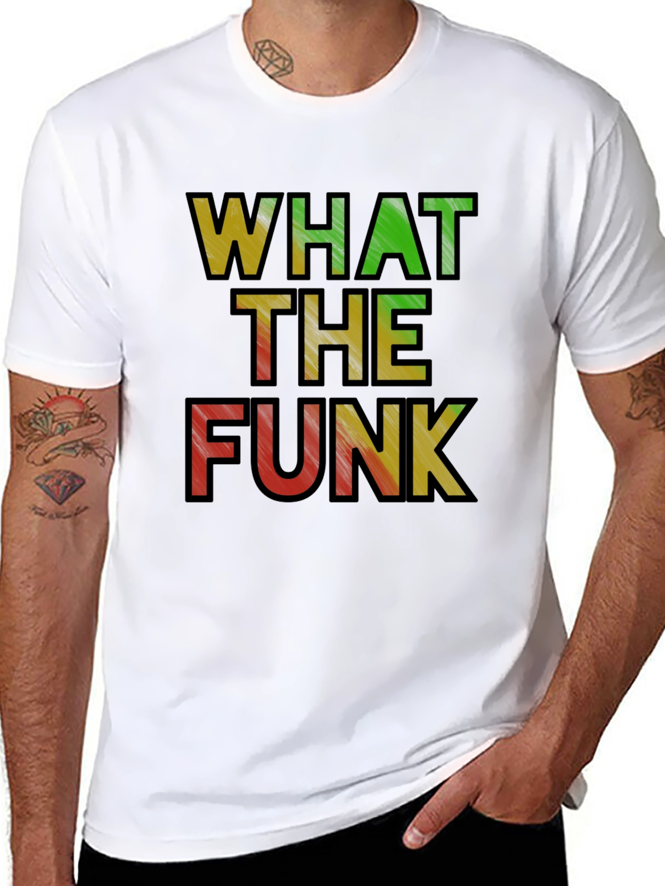 Black What the Funk T-Shirt - Rasta Colors Black Tee view 8