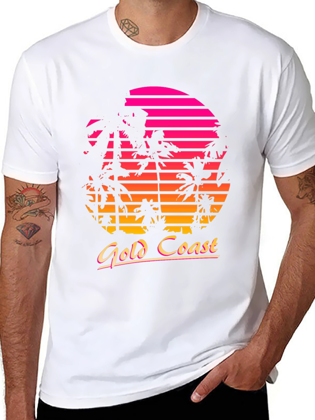 Black Gold Coast Retro Sunset Palm Tree T-Shirt view 8
