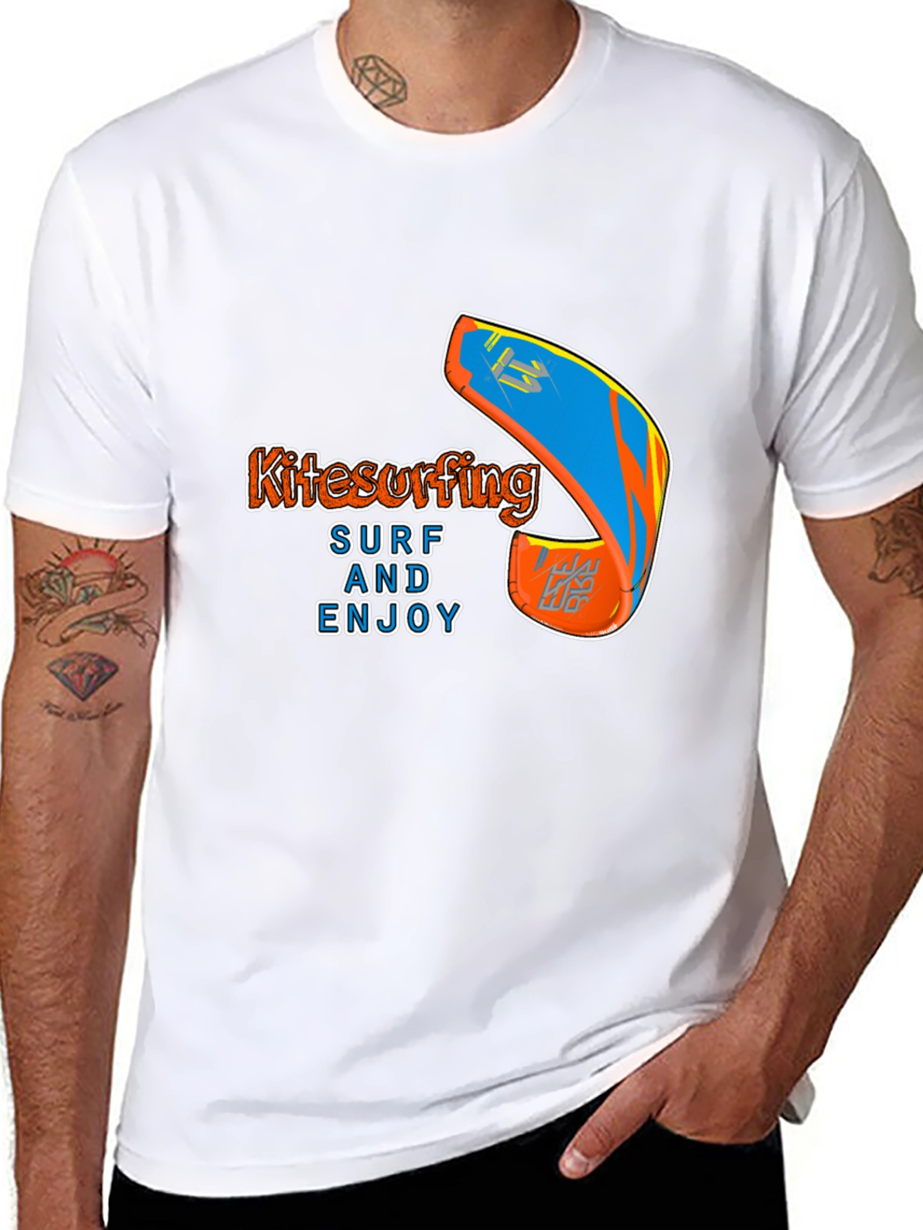 Black Kitesurfing Surf & Enjoy Graphic Tee view 8