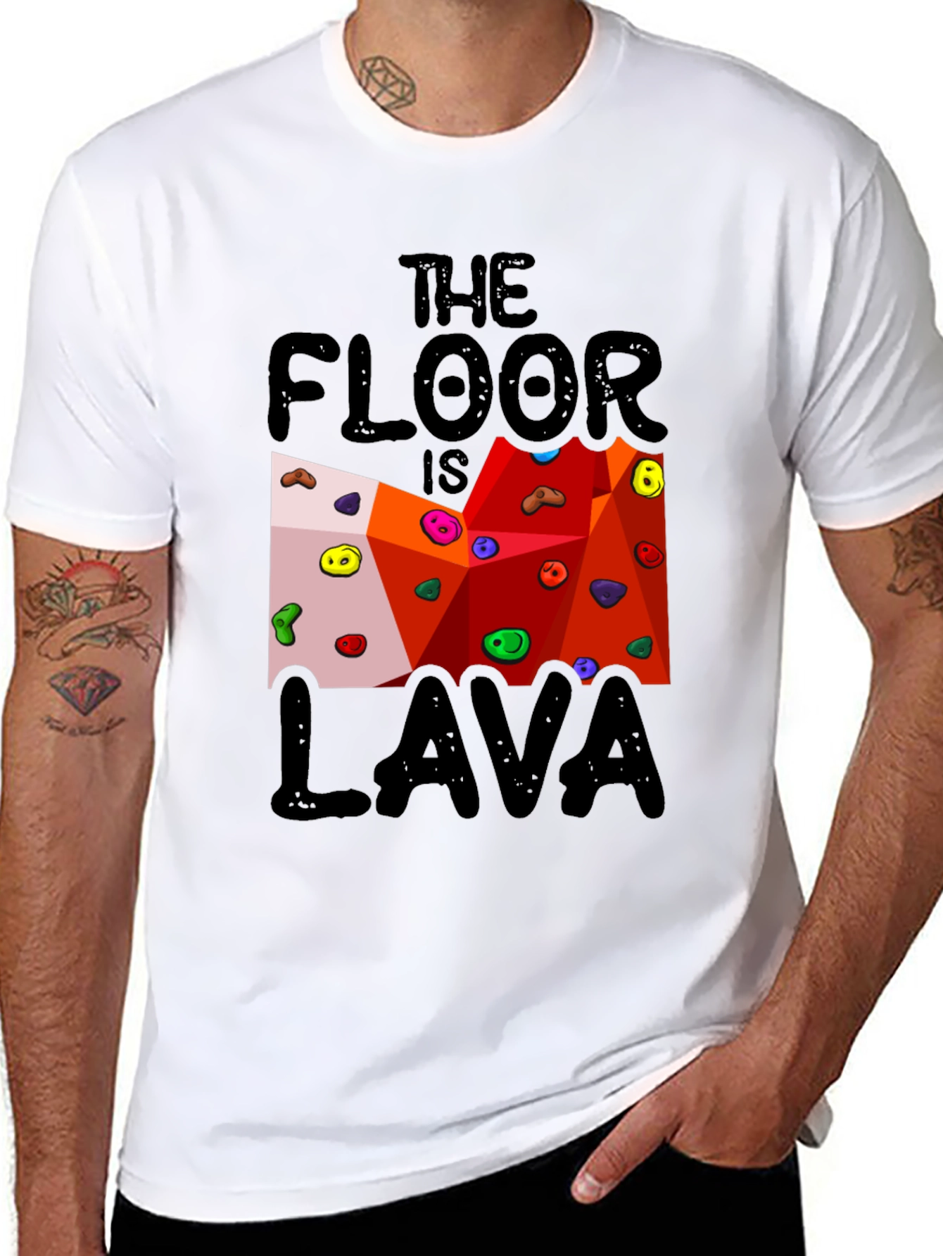 Black The Floor is Lava Climbing Wall Black T-Shirt view 8