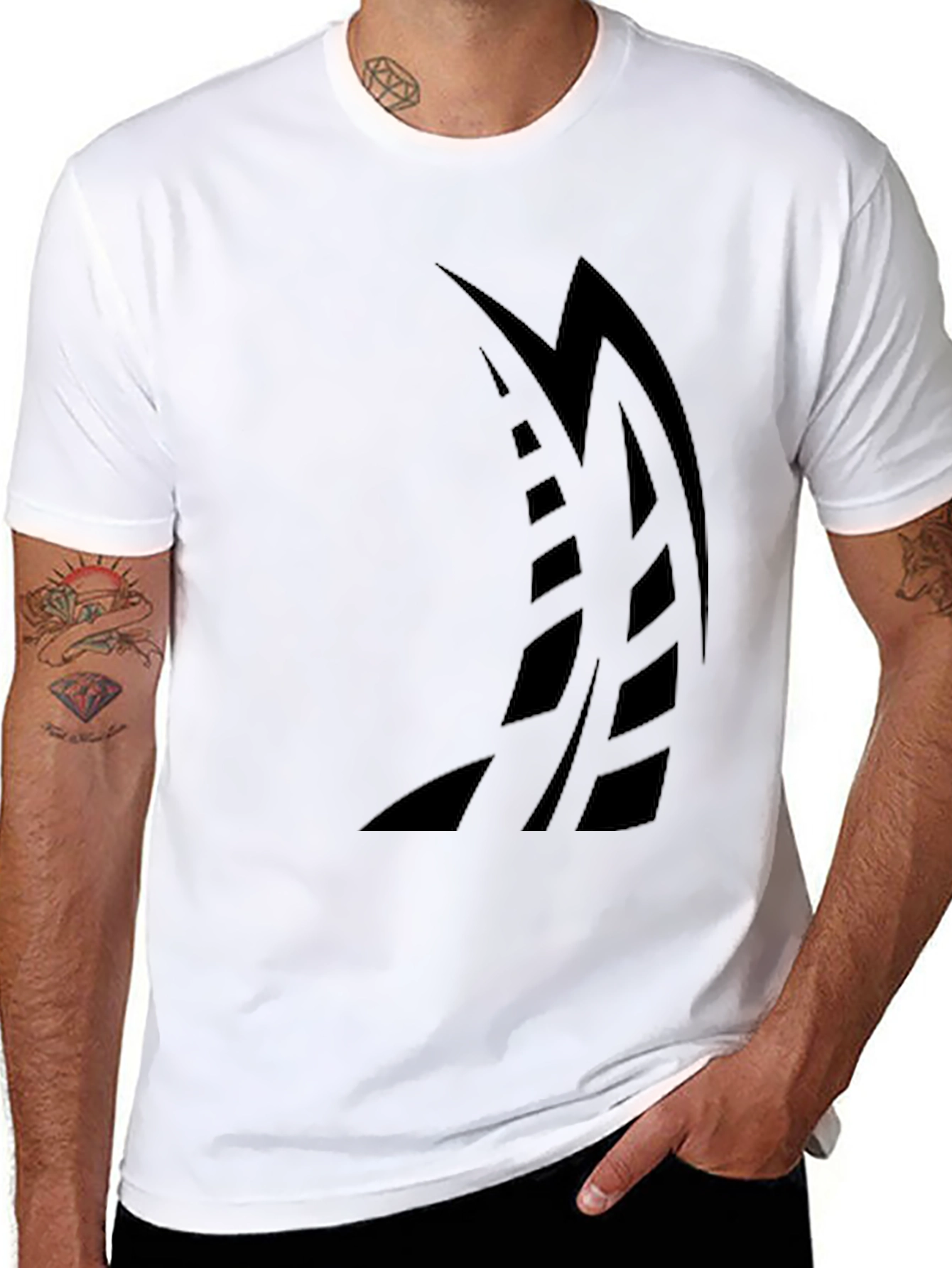 Black Men's Black Graphic Tee - Abstract Sailboat Design view 8