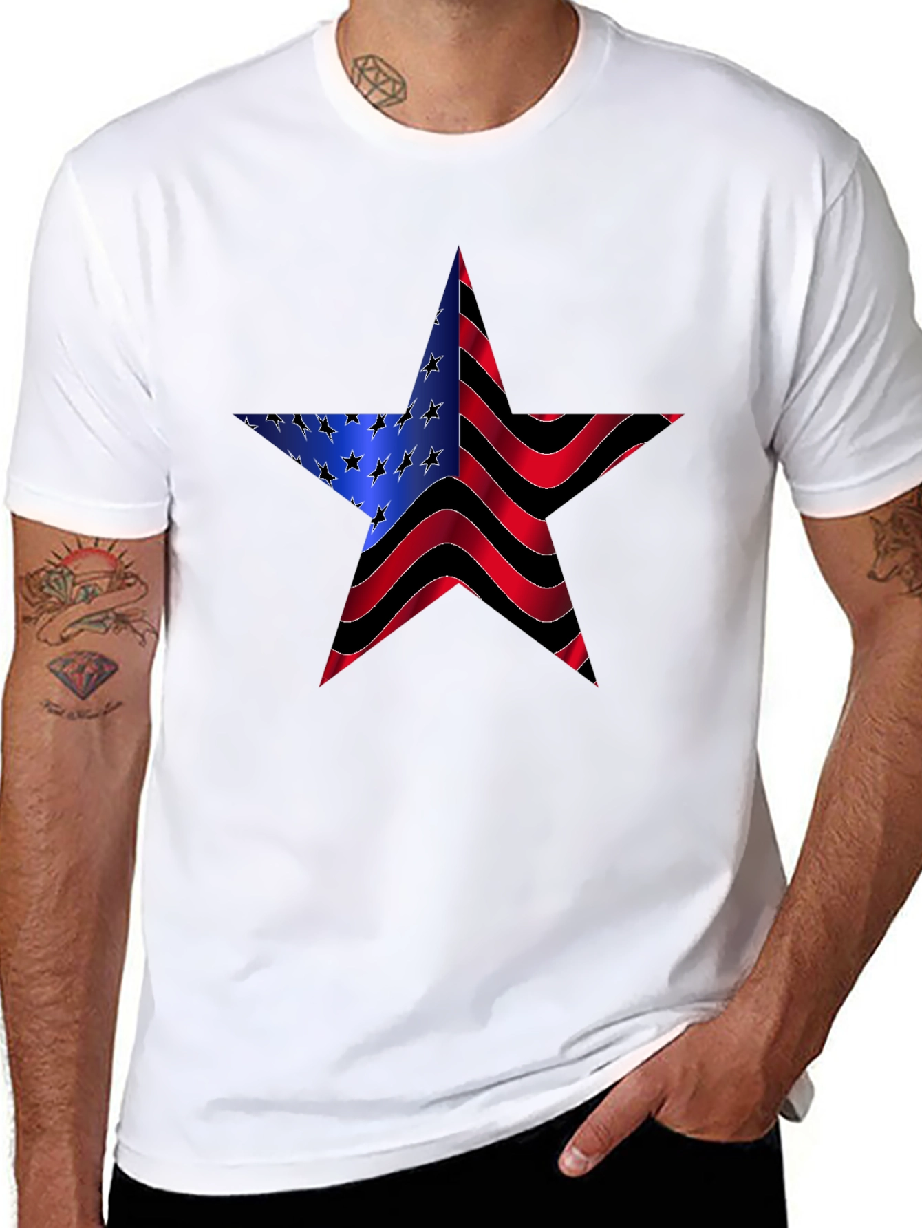 Black American Flag Star Graphic Black Tee view 8