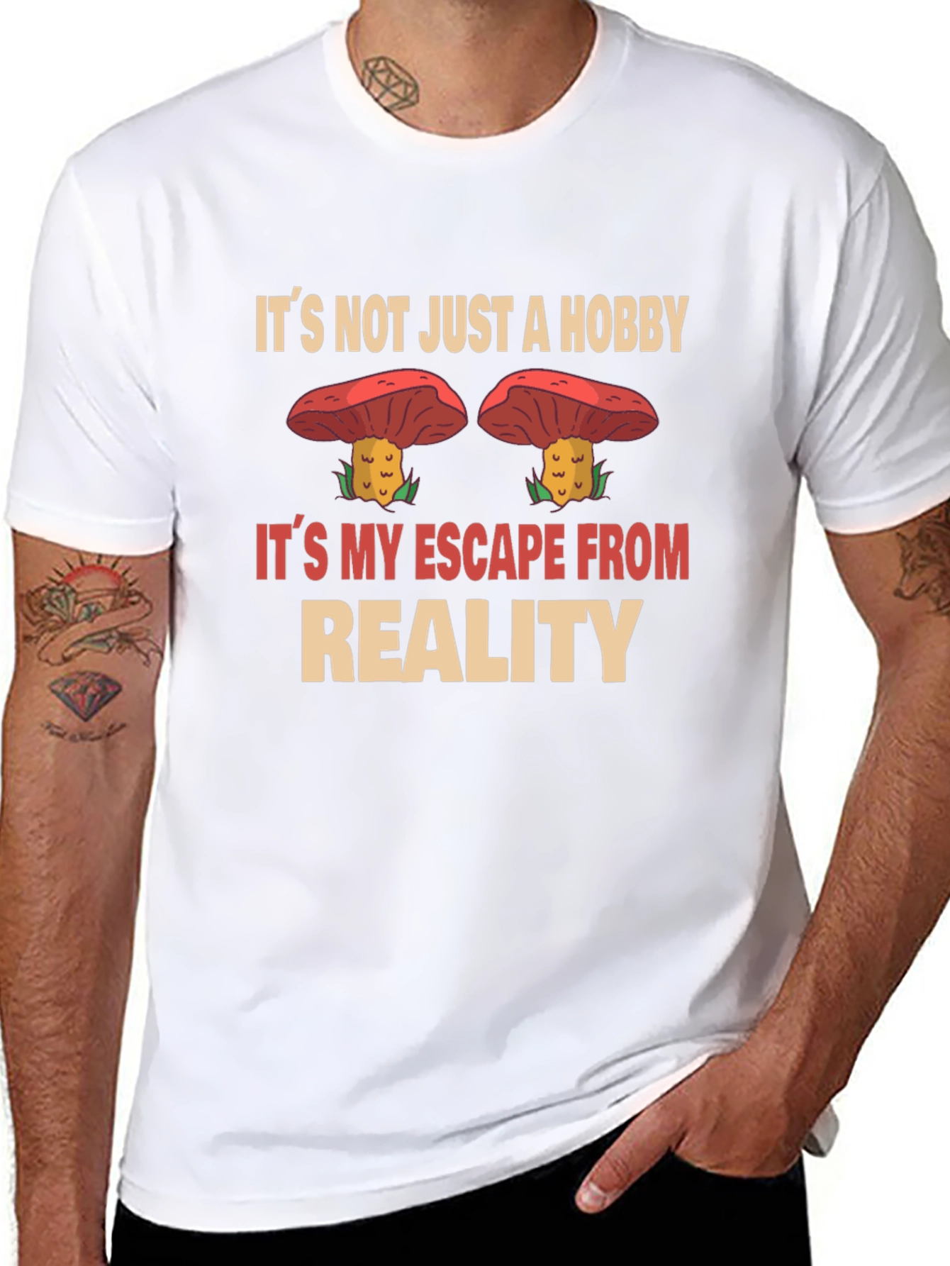 Black Mushroom Hobby T-Shirt: Escape Reality in Style view 8