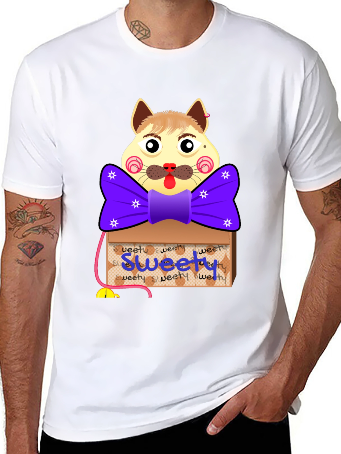 Black Cartoon Cat 'Sweety' Box T-Shirt view 8