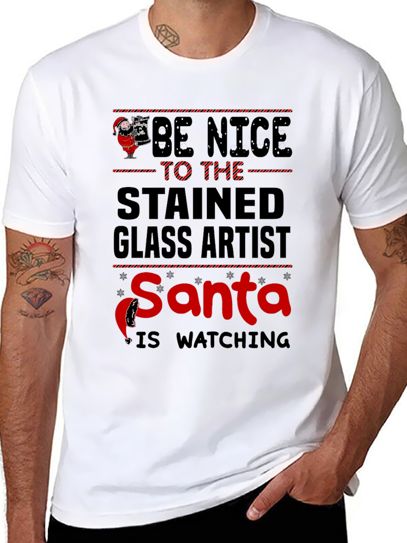 Black Be Nice to the Stained Glass Artist Santa T-Shirt view 8