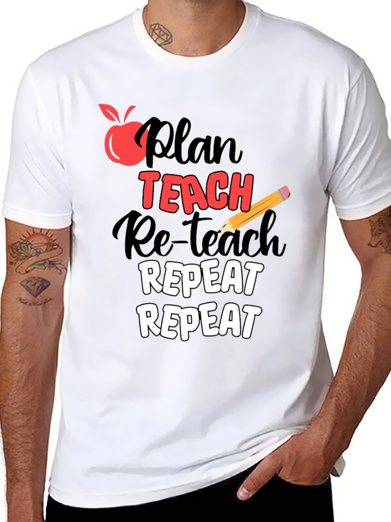 Black Plan Teach Repeat Graphic T-Shirt - Teacher Life Tee view 8