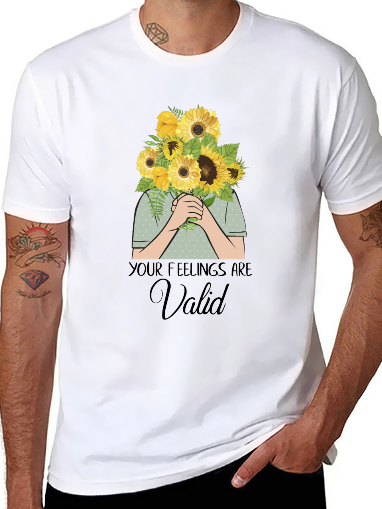 Black Your Feelings Are Valid T-Shirt - Sunflower Bouquet Graphic view 8