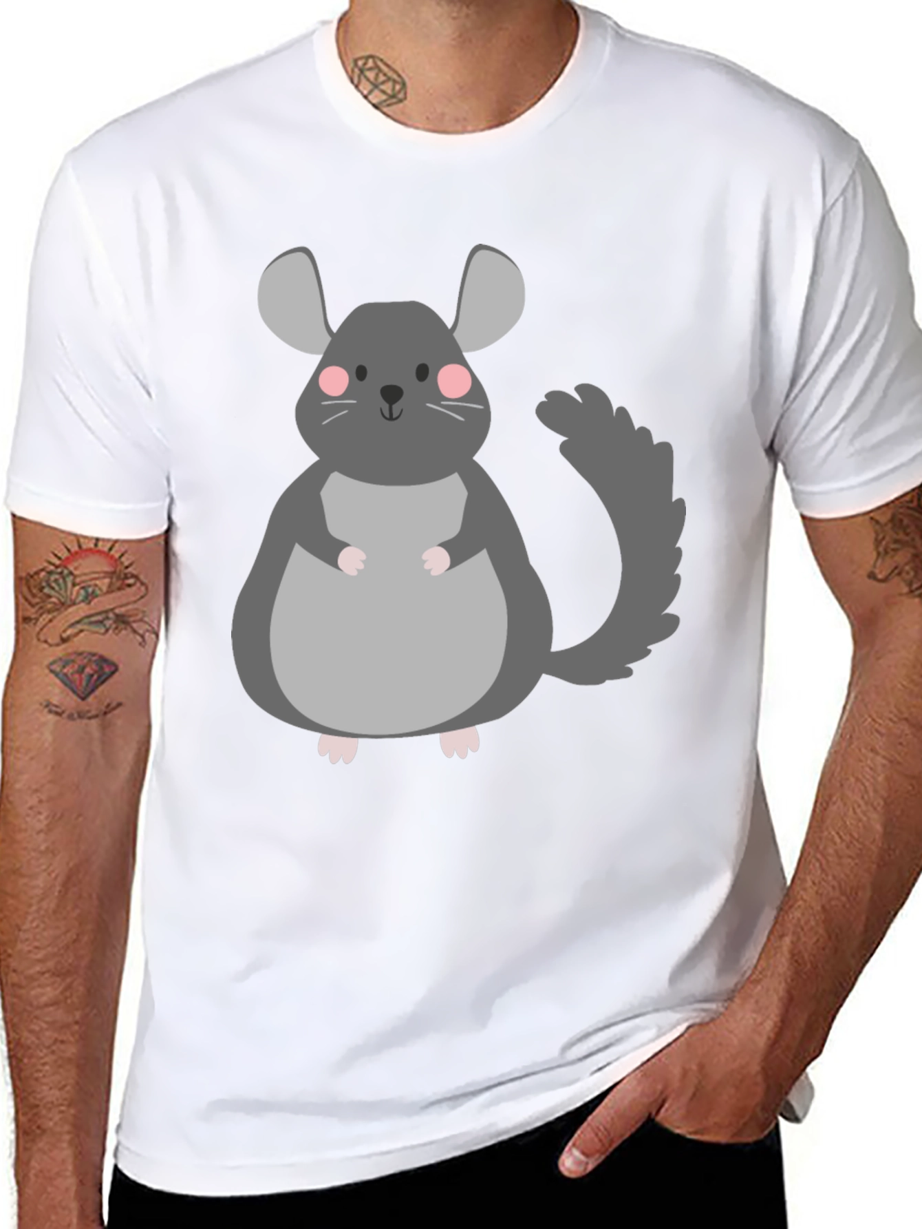 Black Cute Chinchilla Graphic T-Shirt - Unisex Black Tee view 8