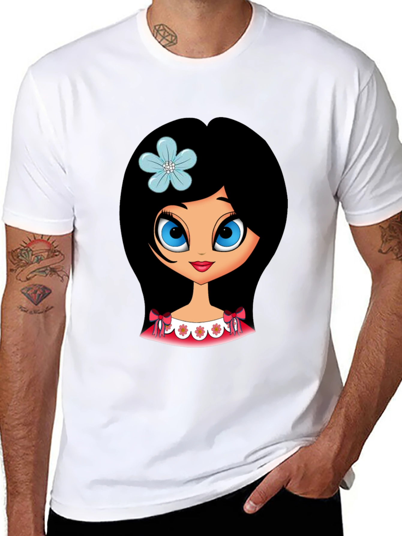 Black Cute Cartoon Girl Graphic T-Shirt view 8