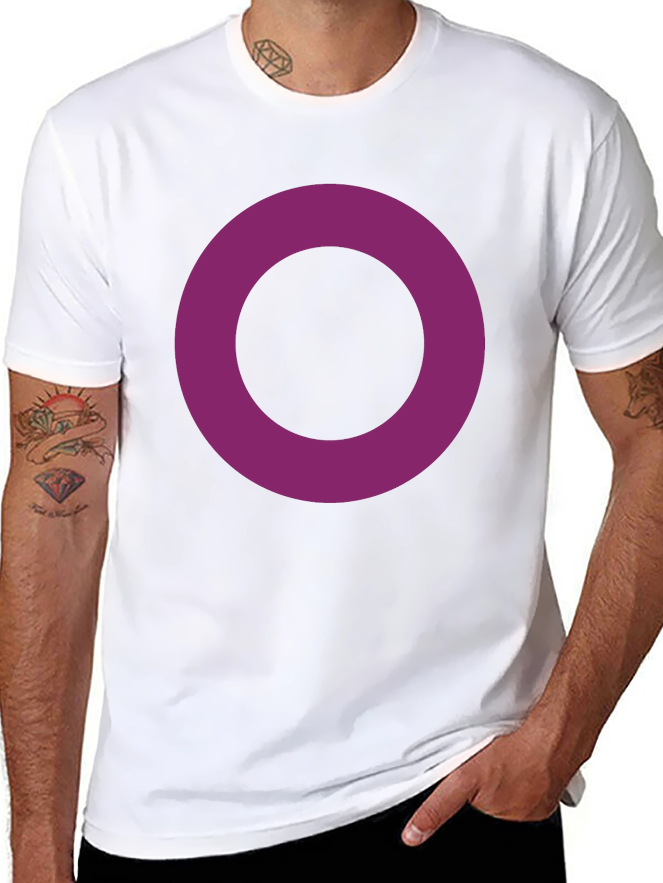 Black Minimalist Purple Ring Graphic Black T-Shirt view 8