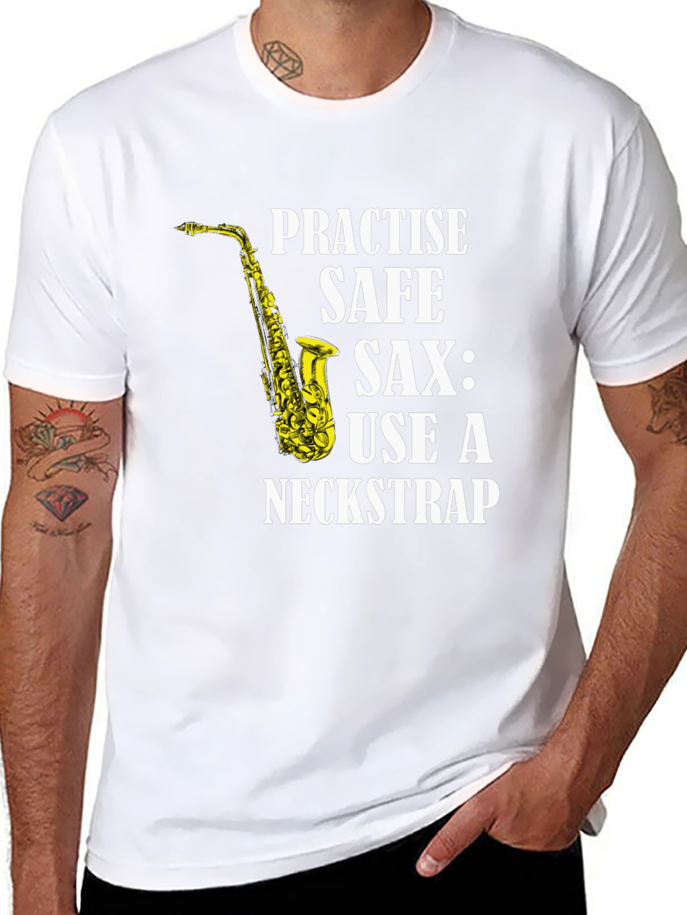 Black Practise Safe Saxophone T-Shirt - Use a Neckstrap view 8