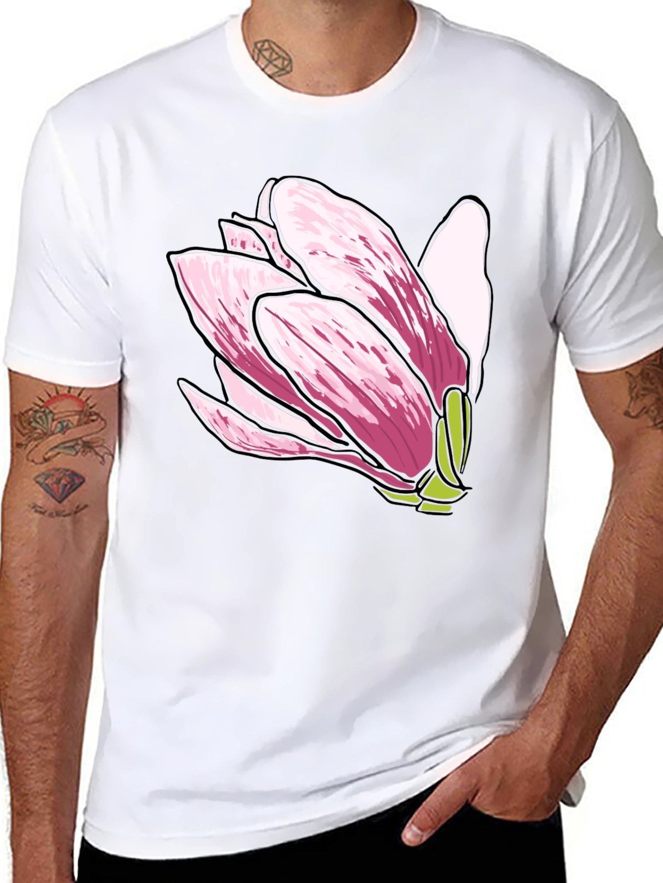 Black Magnolia Flower Graphic Tee - Soft Cotton Comfort view 8