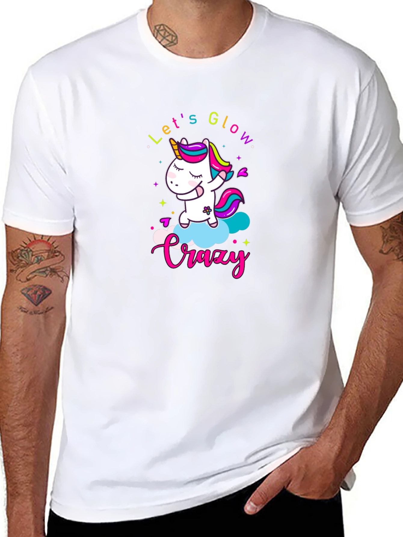 Black Let's Glow Crazy Unicorn Black T-Shirt view 8