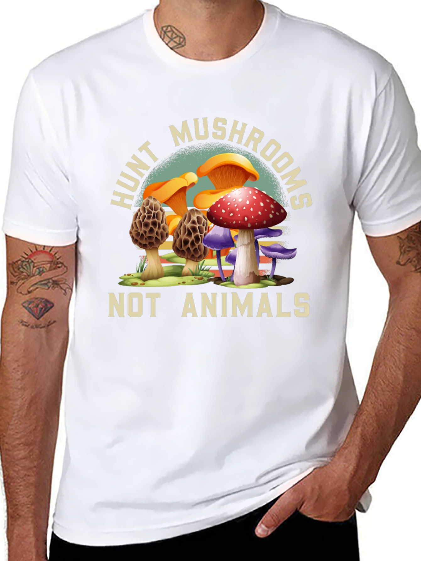 Black Hunt Mushrooms Tee - Vegan Nature Shirt view 8