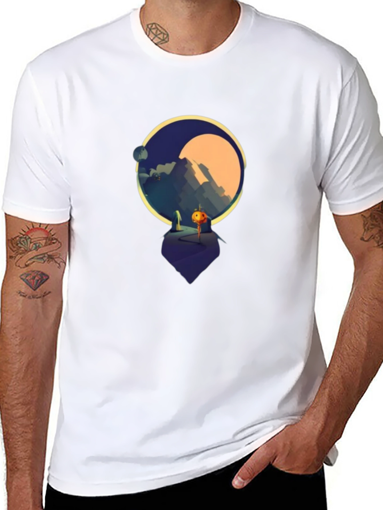 Black Geometric Landscape Graphic T-Shirt - Soft Cotton Blend view 8