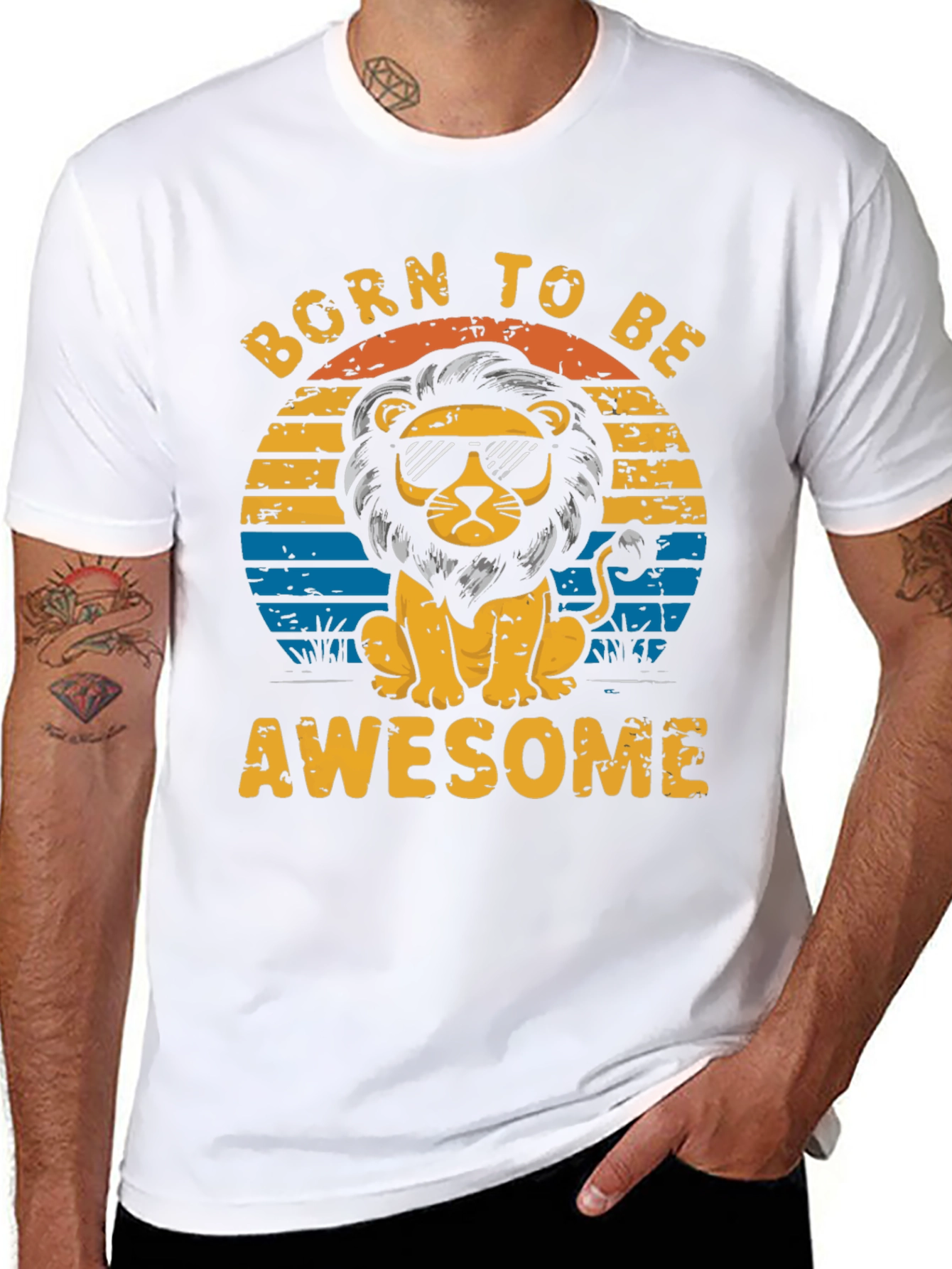 Black Born to Be Awesome Lion Graphic Tee view 8