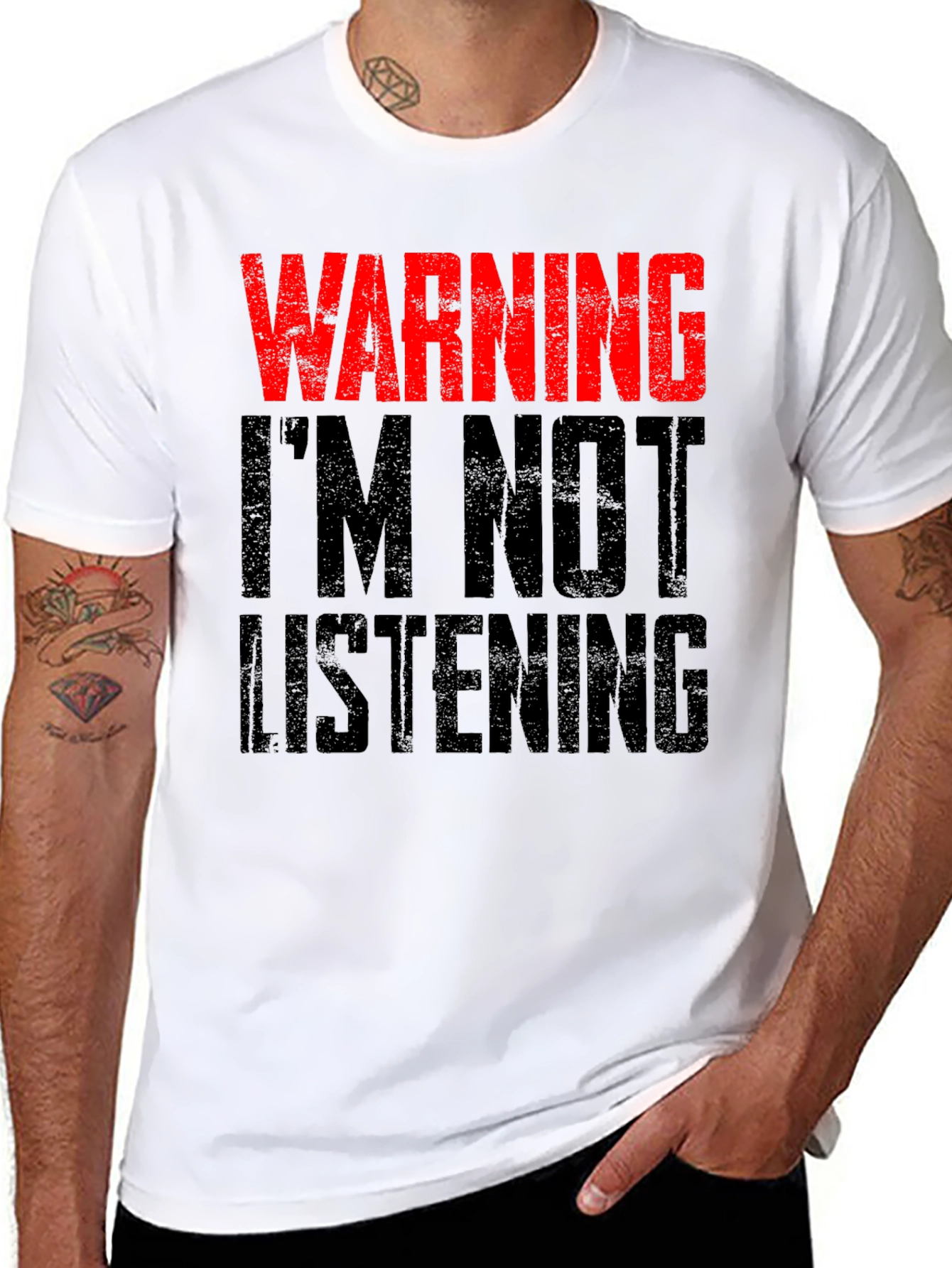 Black Warning I'm Not Listening T-Shirt view 8