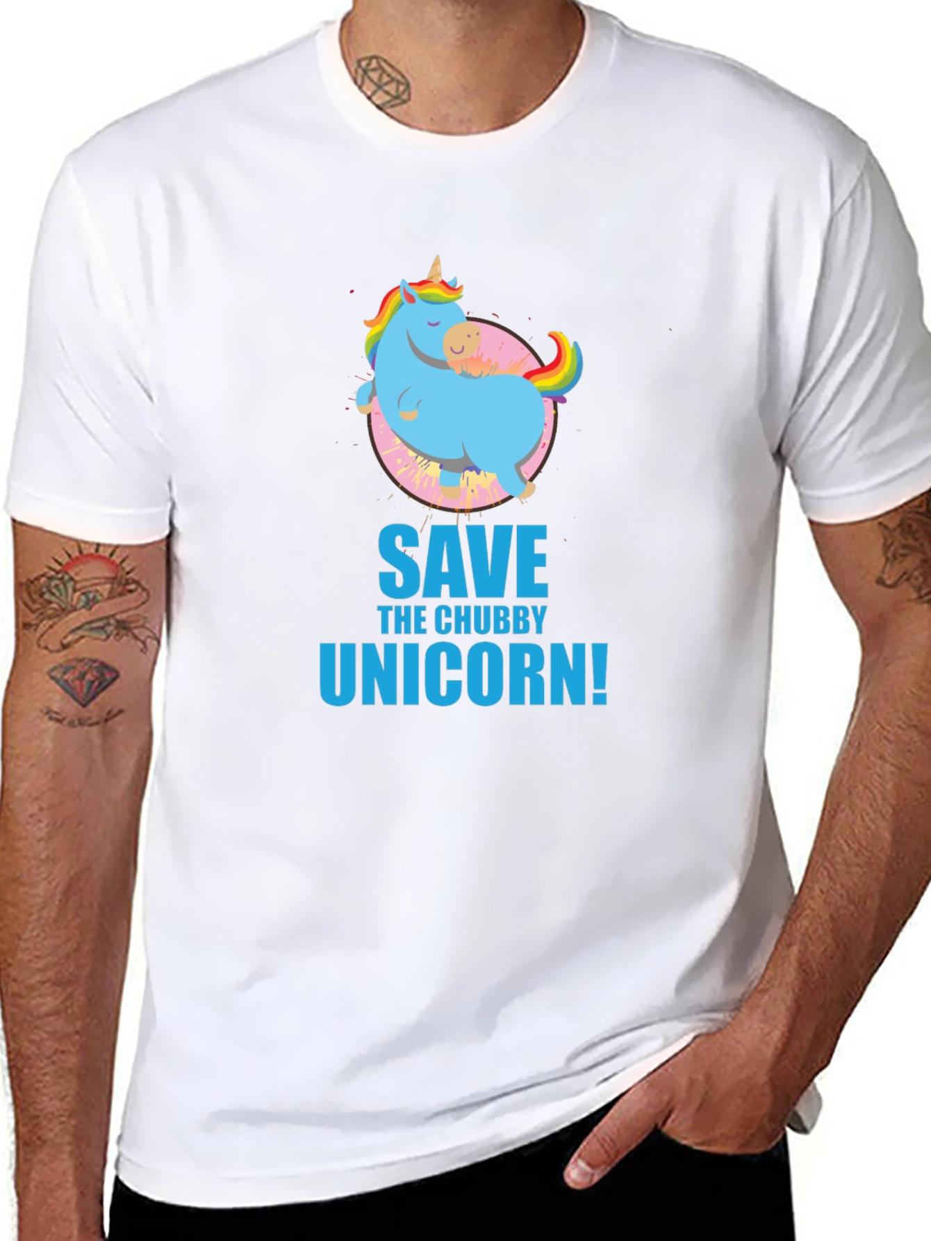 Black Save the Chubby Unicorn Black T-Shirt view 8