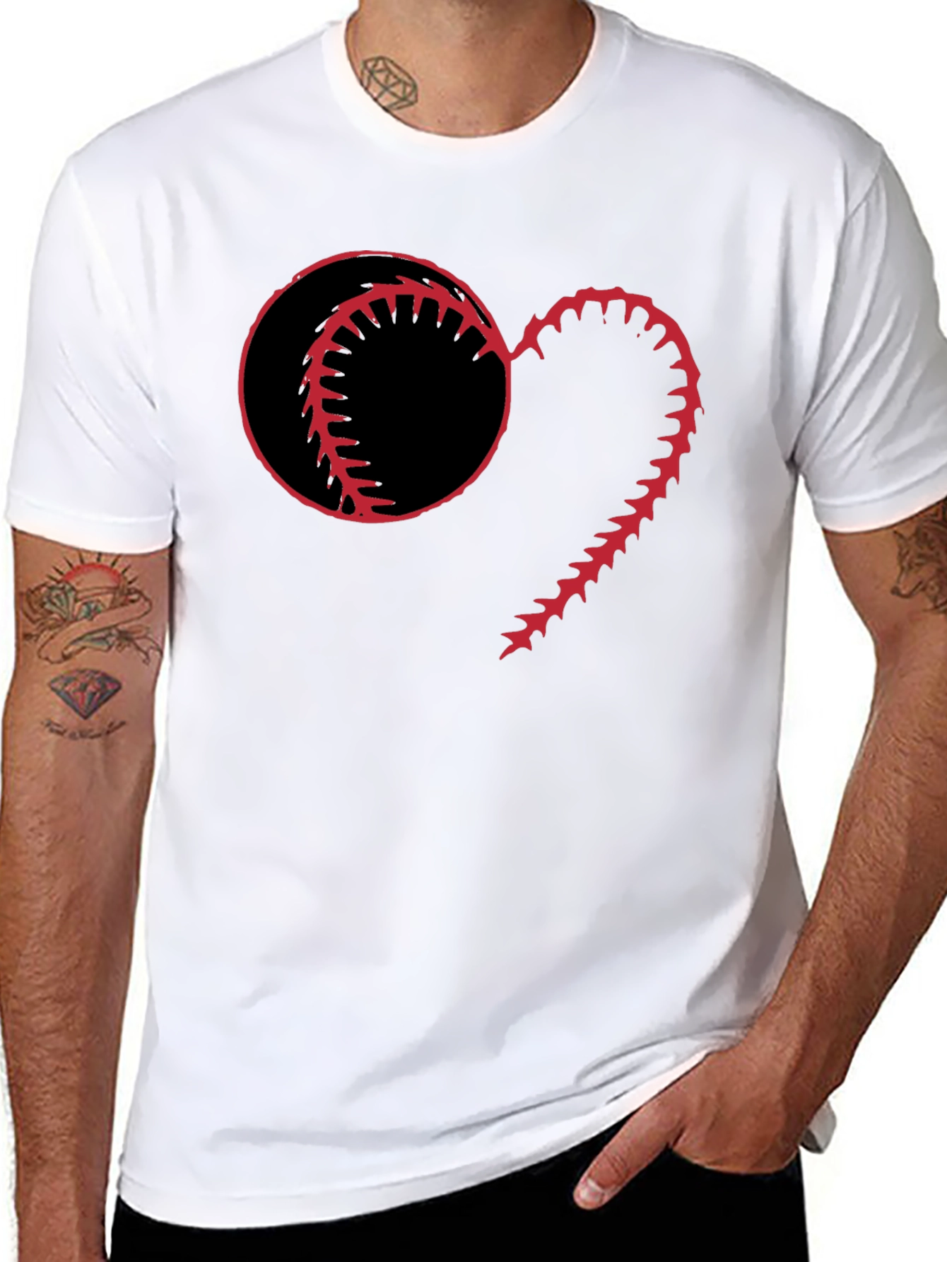 Black Baseball Heart Graphic T-Shirt view 8