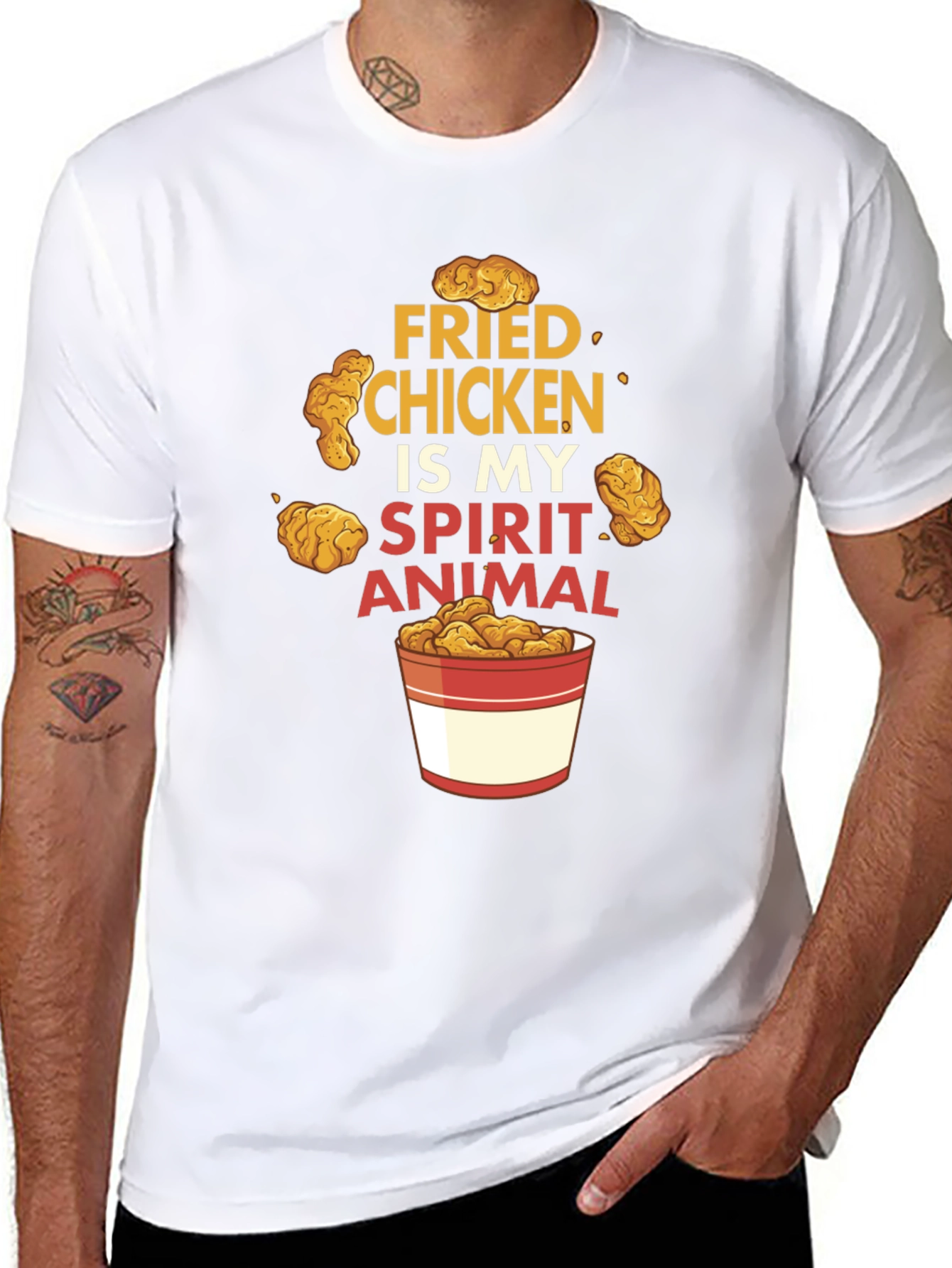 Black Fried Chicken Spirit Animal Black Graphic T-Shirt view 8