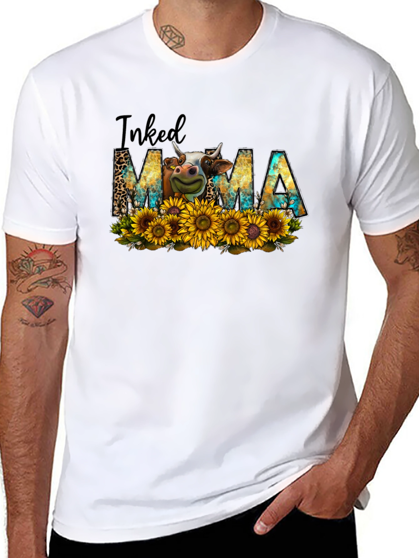 Inked Mama Cow Sunflower Graphic Tee - 8