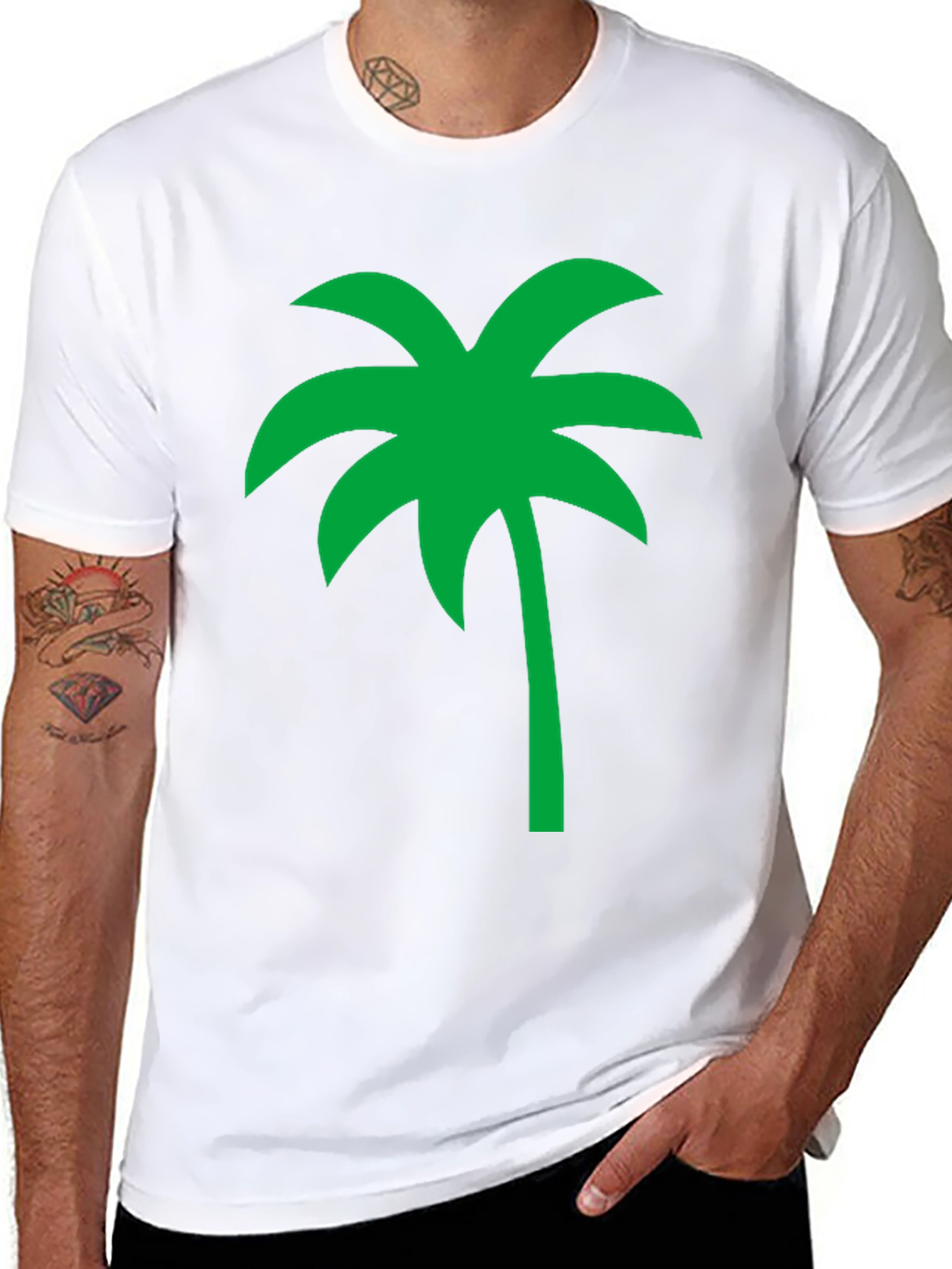 Black Tropical Palm Tree Graphic Tee - Black Cotton Casual Shirt view 8