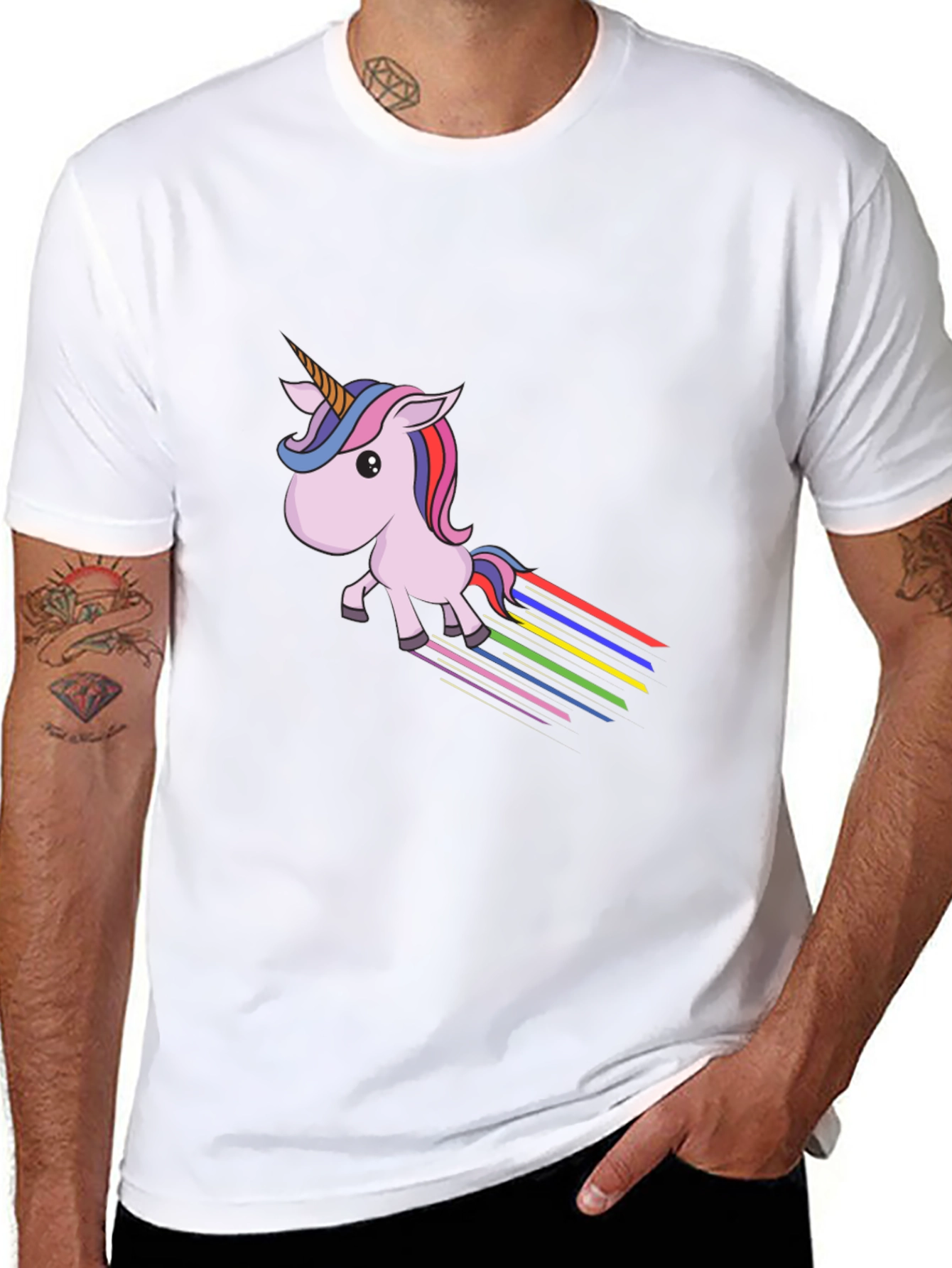 Black Rainbow Unicorn Graphic Tee - Black Cotton Blend view 8