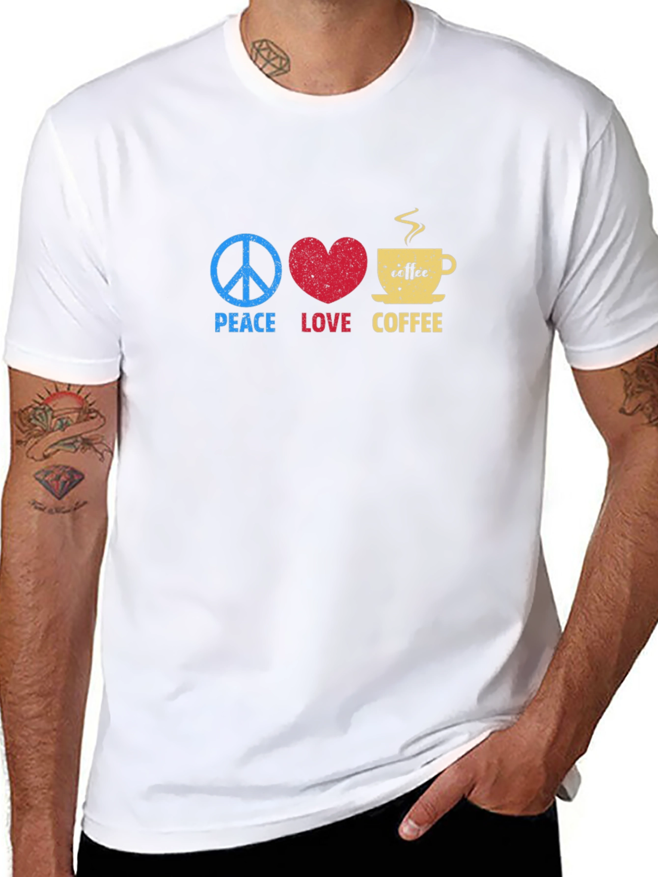 Black Peace Love Coffee Graphic Tee - Trendy Casual Comfort view 8