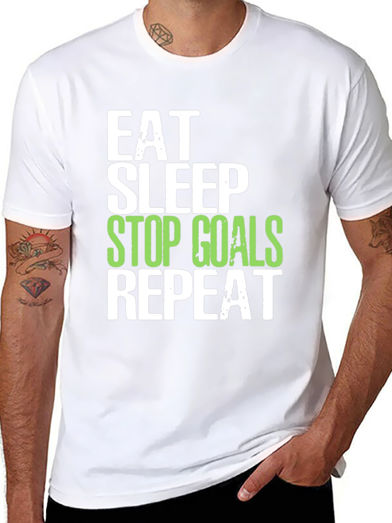 Black Eat Sleep Stop Goals Repeat T-Shirt view 8