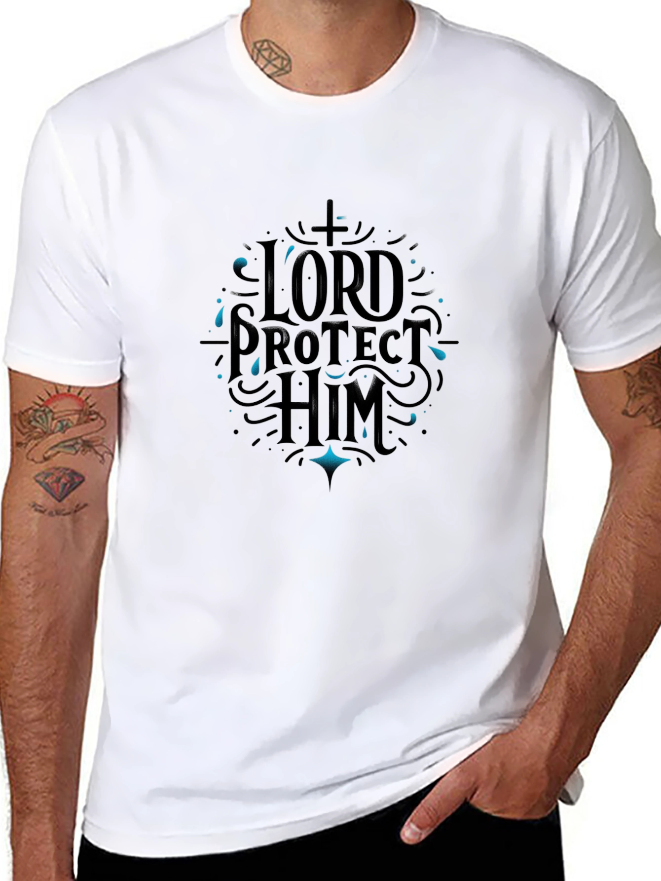 Black Lord Protect Him Black Graphic Tee view 8