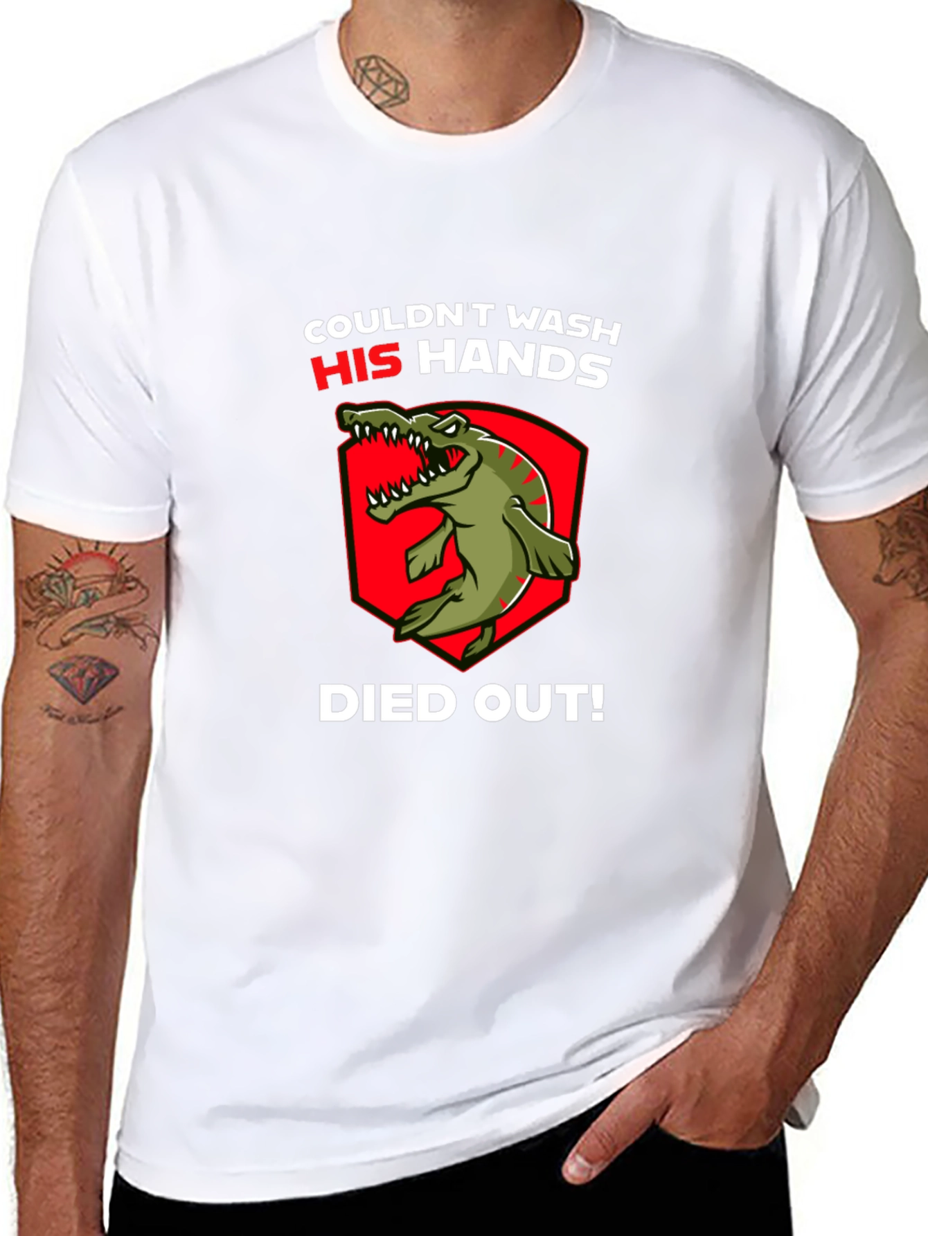 Black Couldn't Wash His Hands T-Shirt - Dinosaur Funny view 8