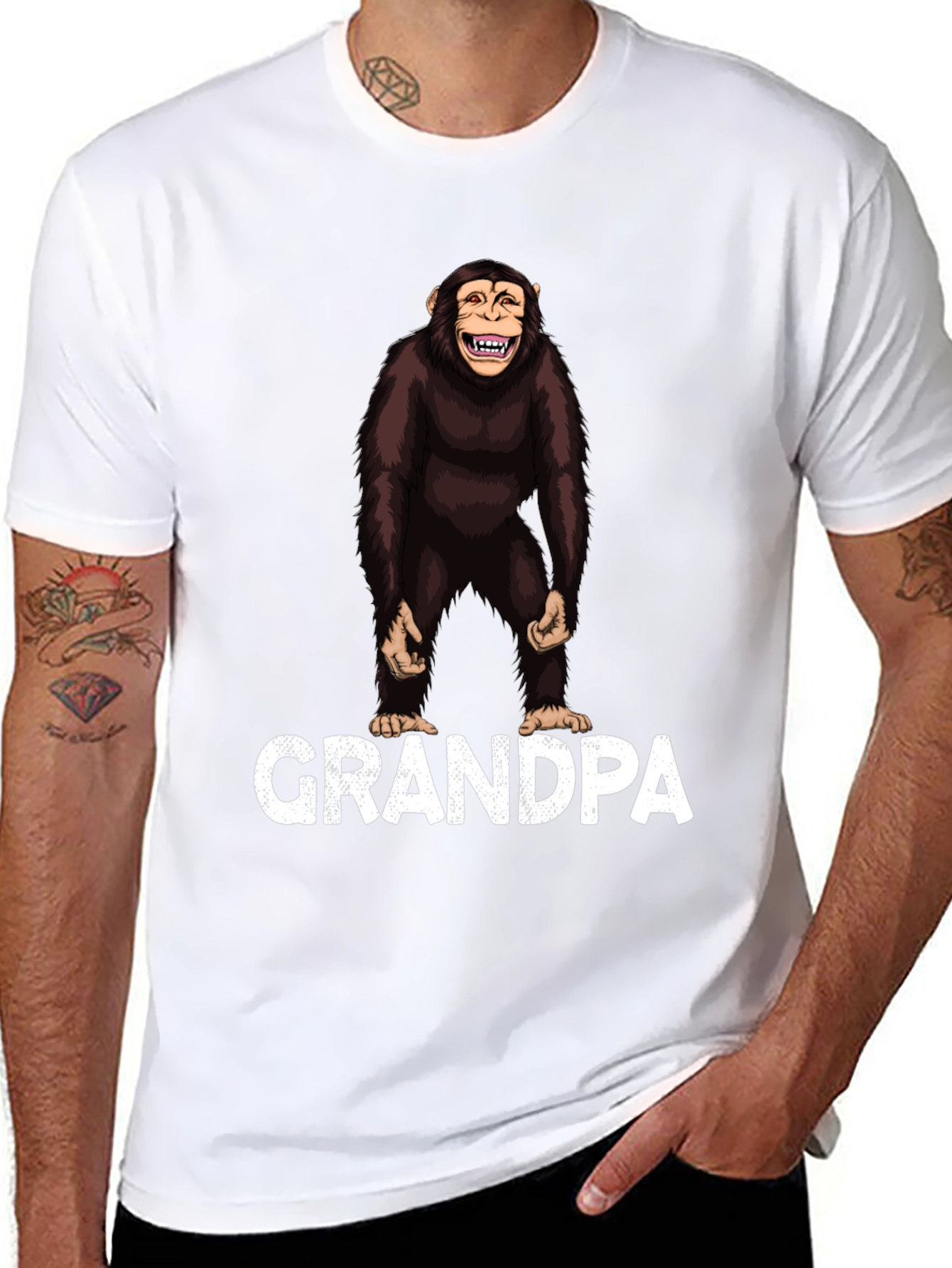 Black Grandpa Chimp T-Shirt - Funny Monkey Graphic Tee view 8