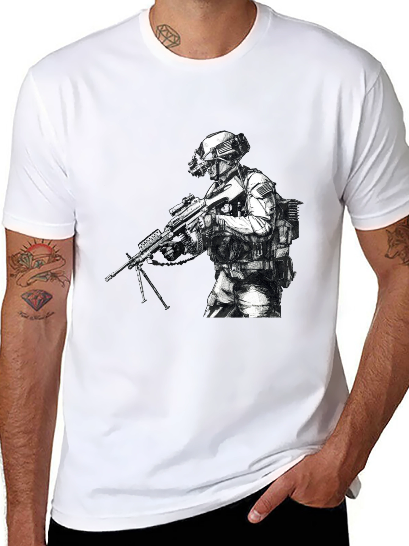 Black Tactical Soldier Graphic T-Shirt - Black view 8