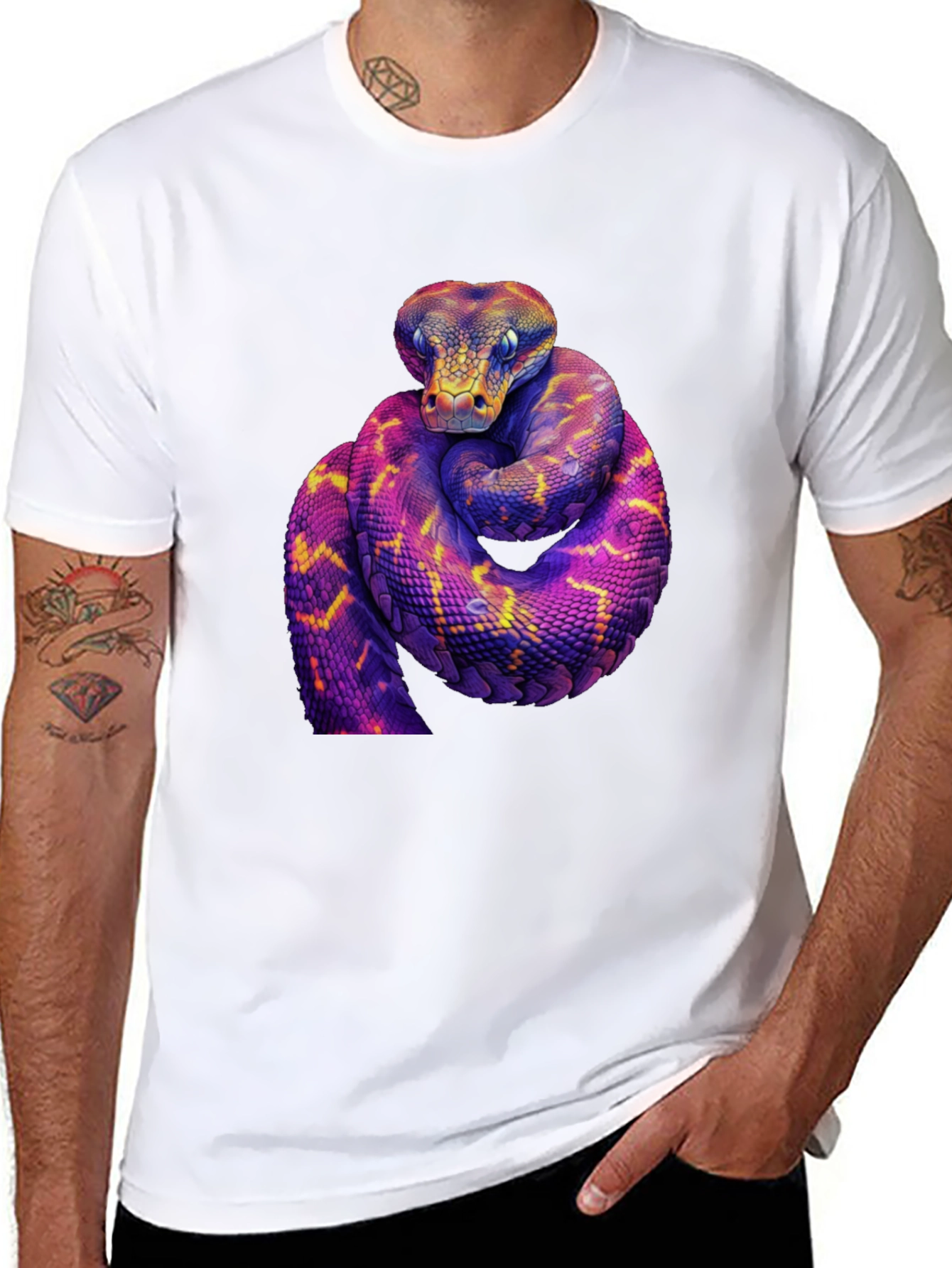Black Vibrant Snake Graphic Tee - Bold Reptile Design view 8