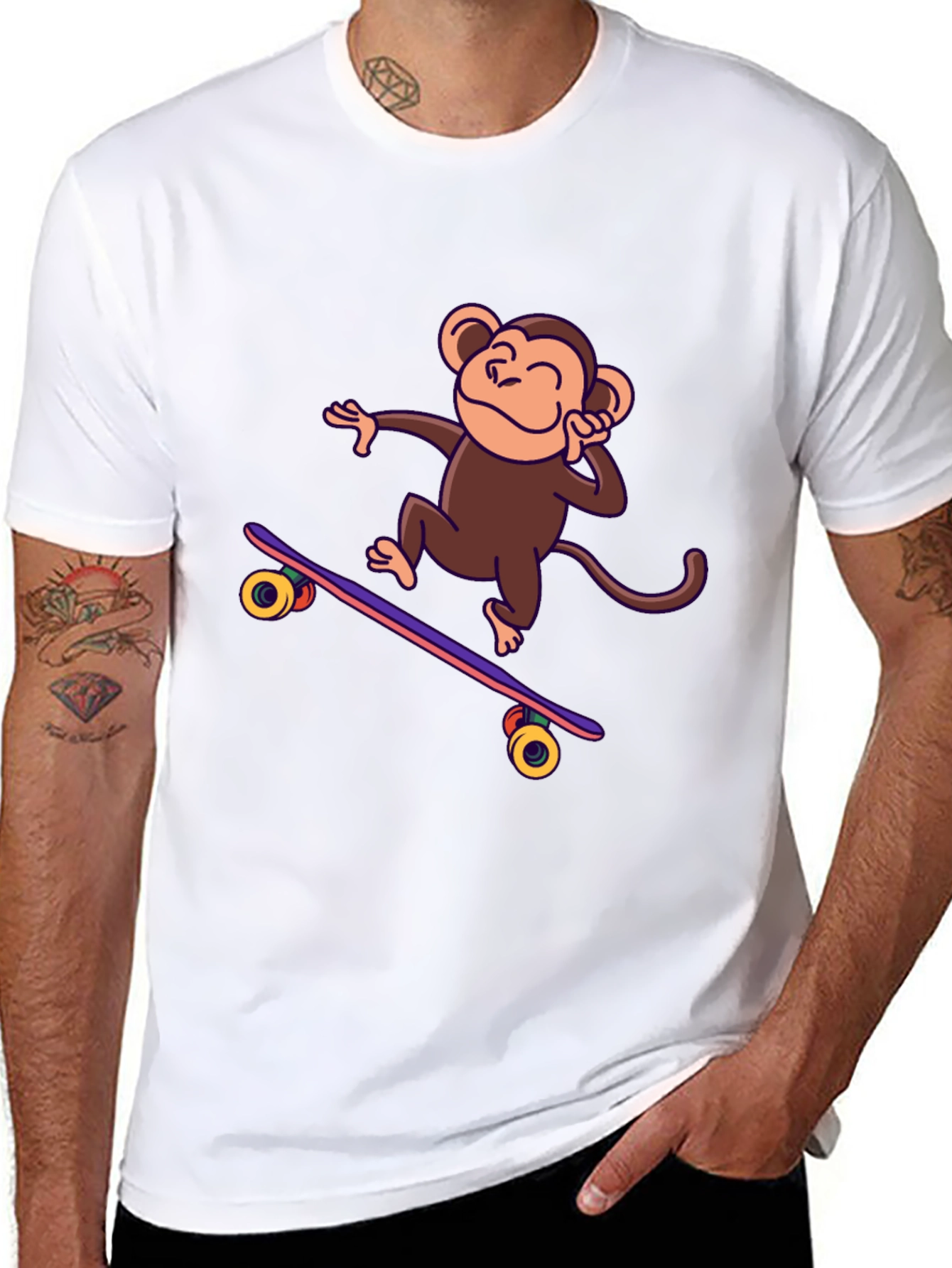 Black Skateboarding Monkey Graphic Tee - Fun & Stylish! view 8