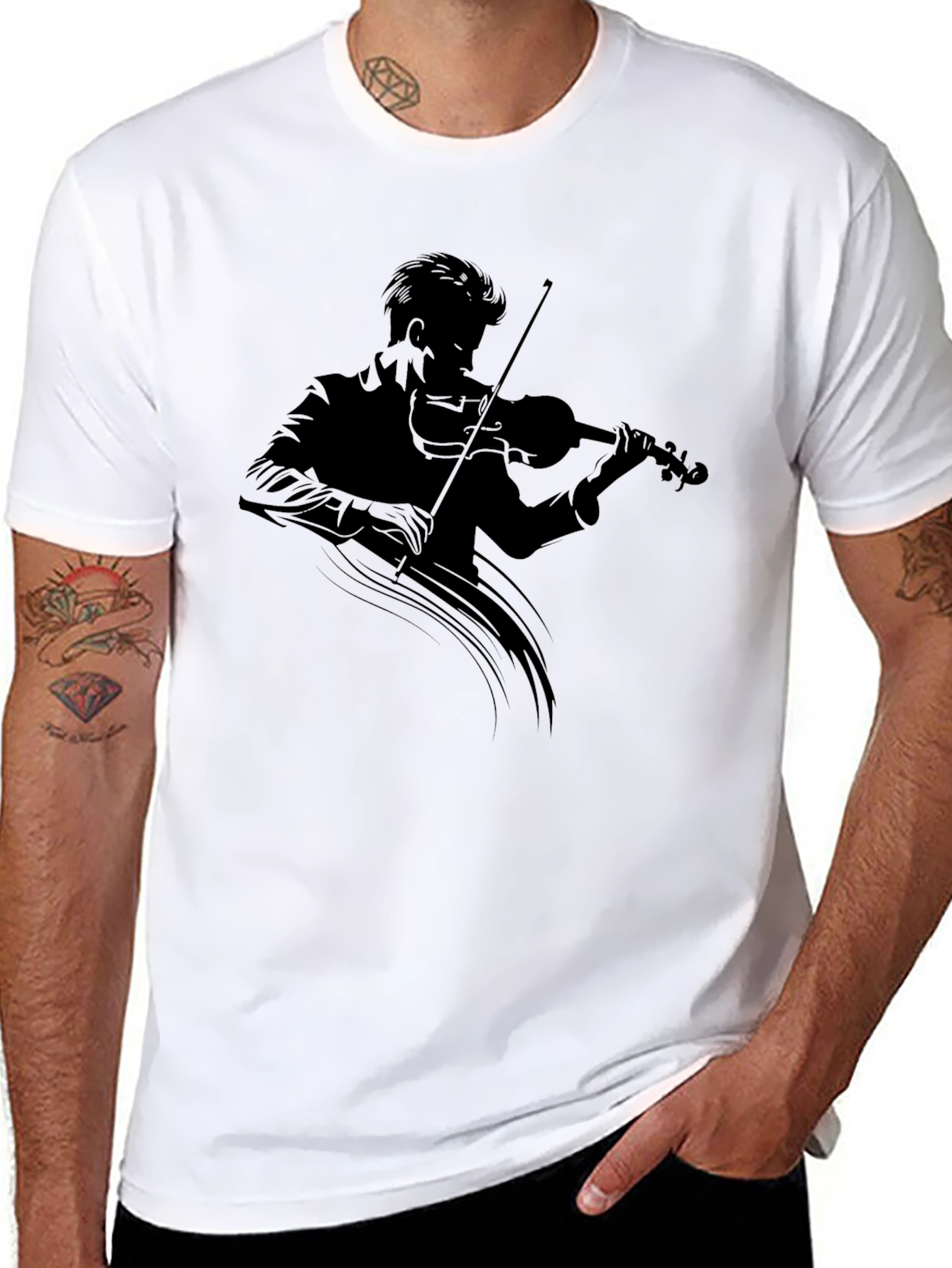 Black Musician Silhouette T-Shirt - Classic Black Tee view 8