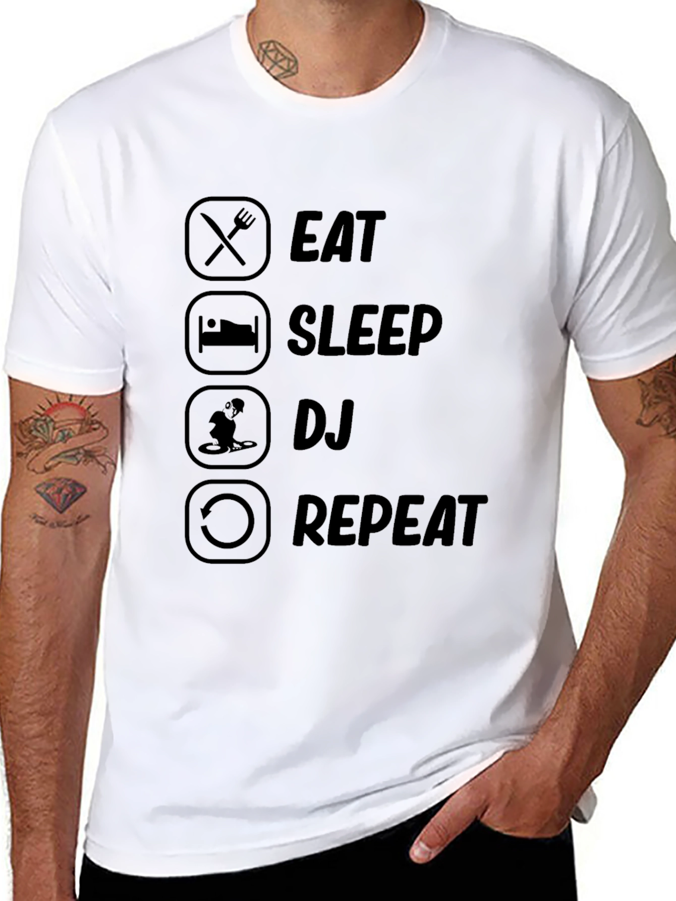 Black Eat Sleep DJ Repeat Black Graphic T-Shirt view 8