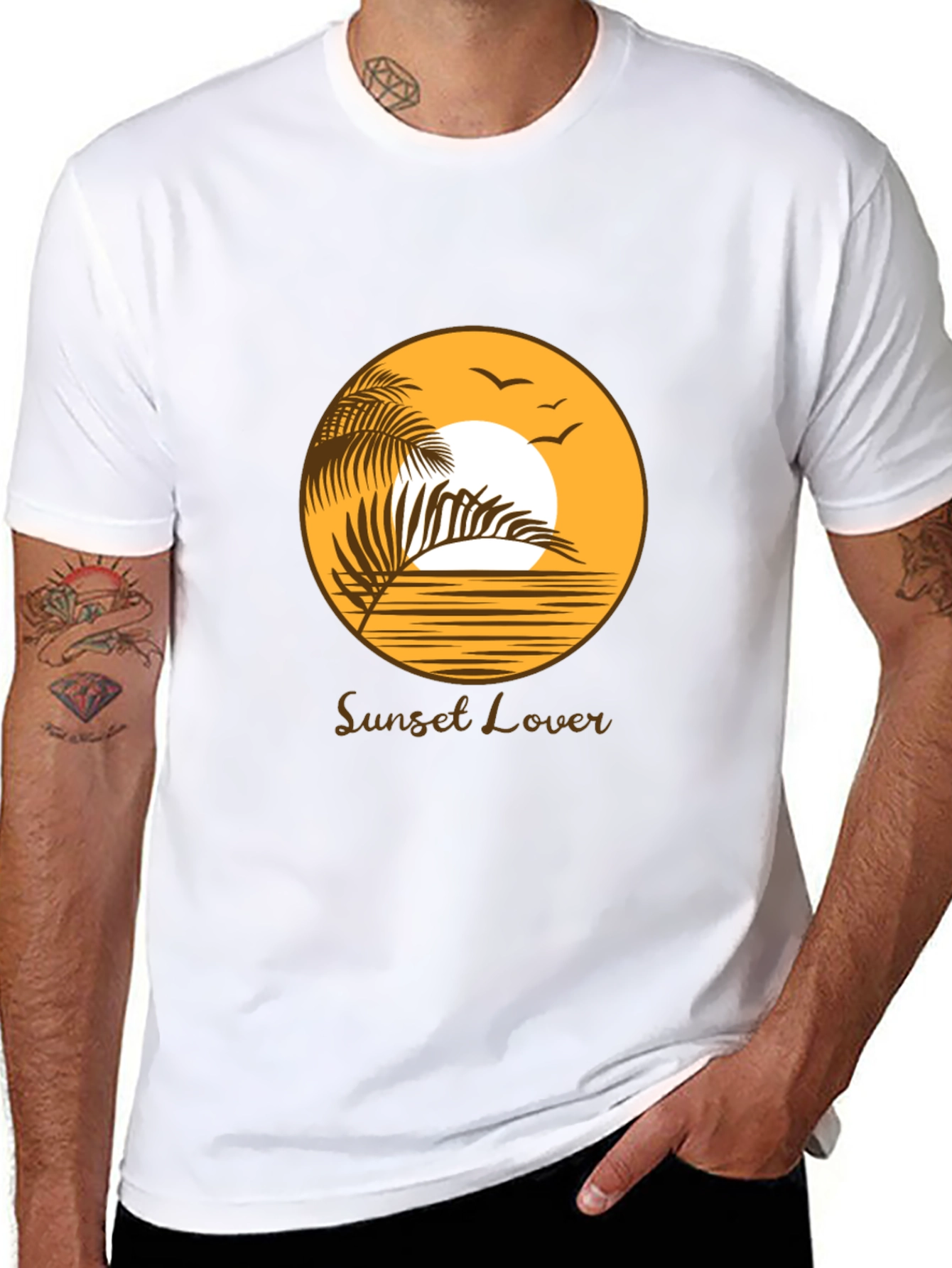 Black Sunset Lover Graphic Tee - Black Cotton T-Shirt view 8