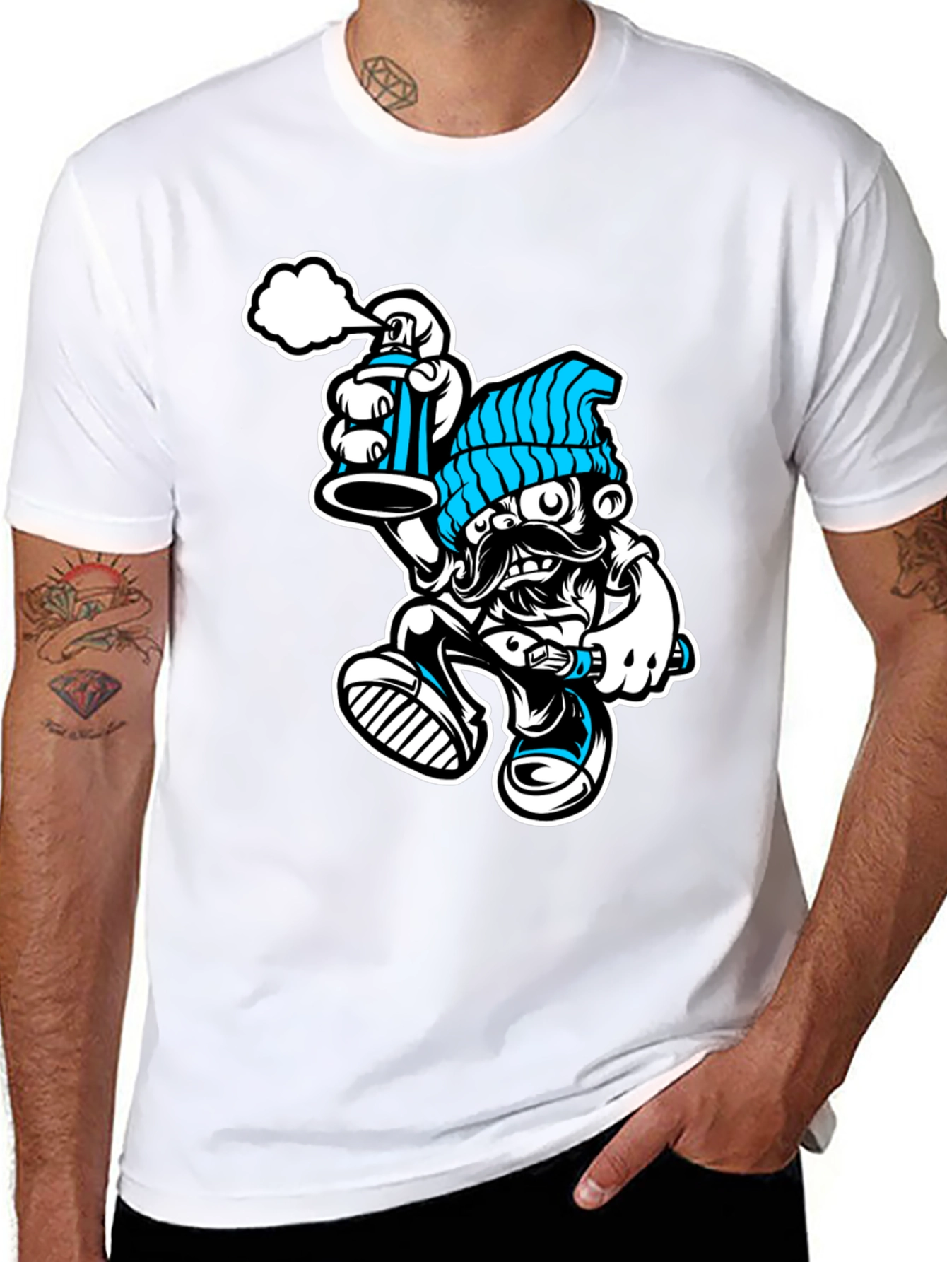 Black Cool Graphic T-Shirt: Graffiti Man view 8