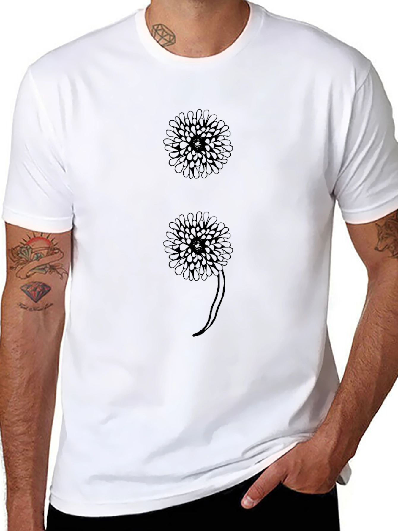 Black Floral Semicolon Graphic Tee - Black Cotton T-Shirt view 8