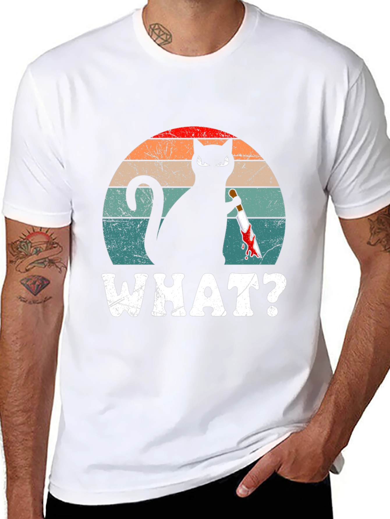 Black Cat With Knife T-Shirt - "WHAT?" Funny Graphic Tee view 8