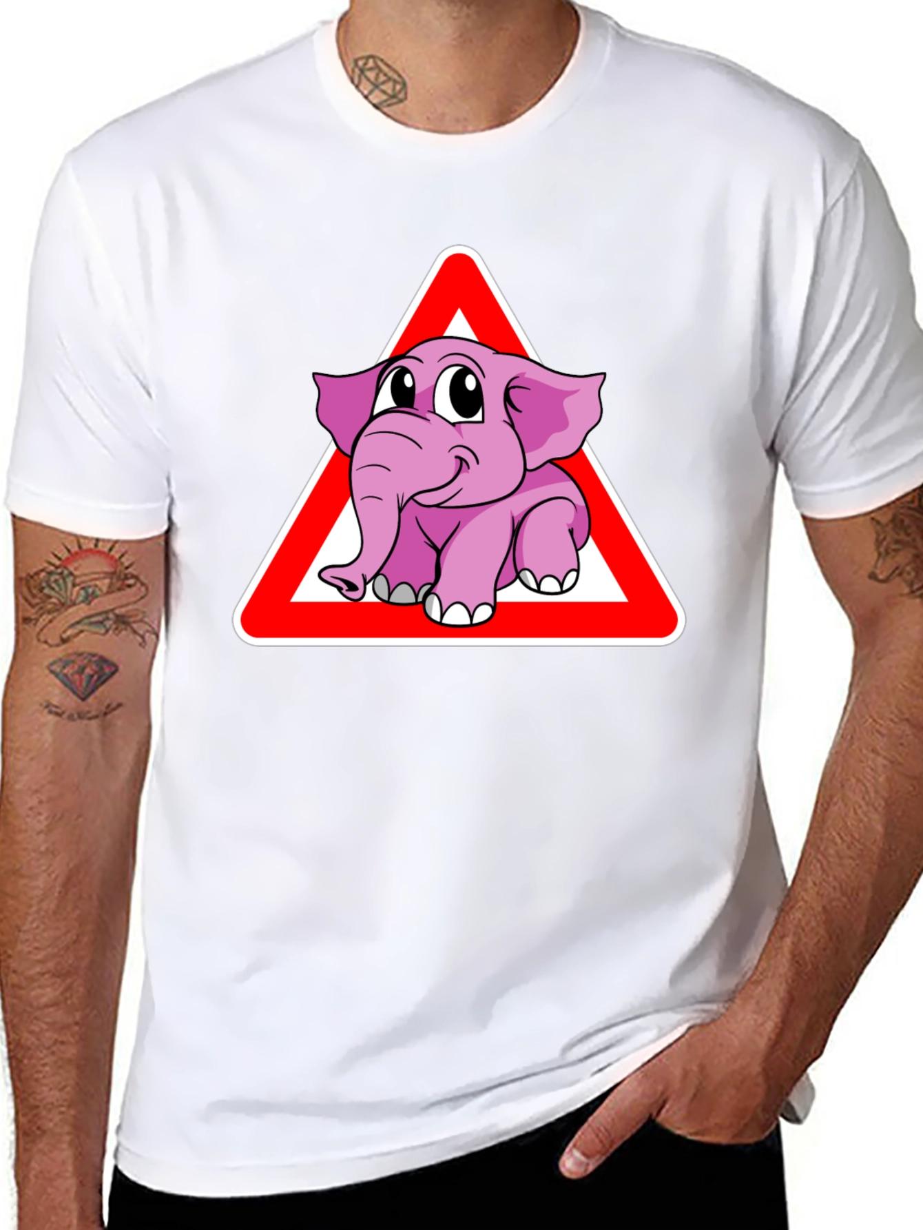 Black Elephant Crossing Funny Graphic T-Shirt view 8