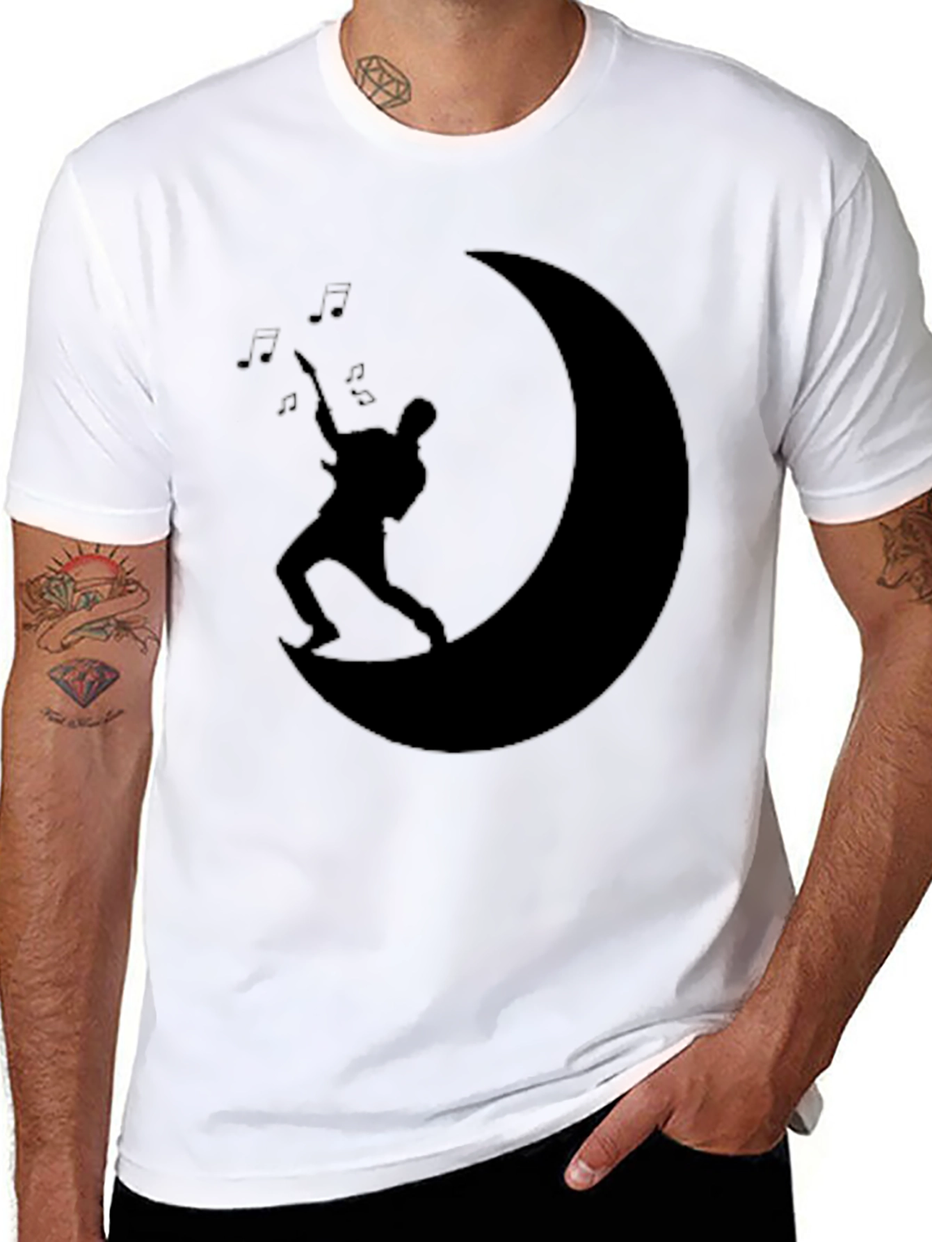 Black Moon Guitarist Black T-Shirt - Music Lover Tee view 8