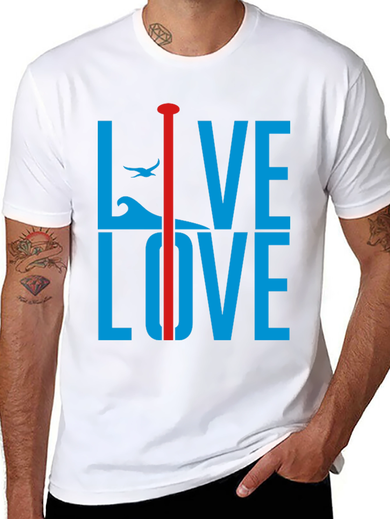 Black Live Love Graphic Tee - Blue and Red Design view 8