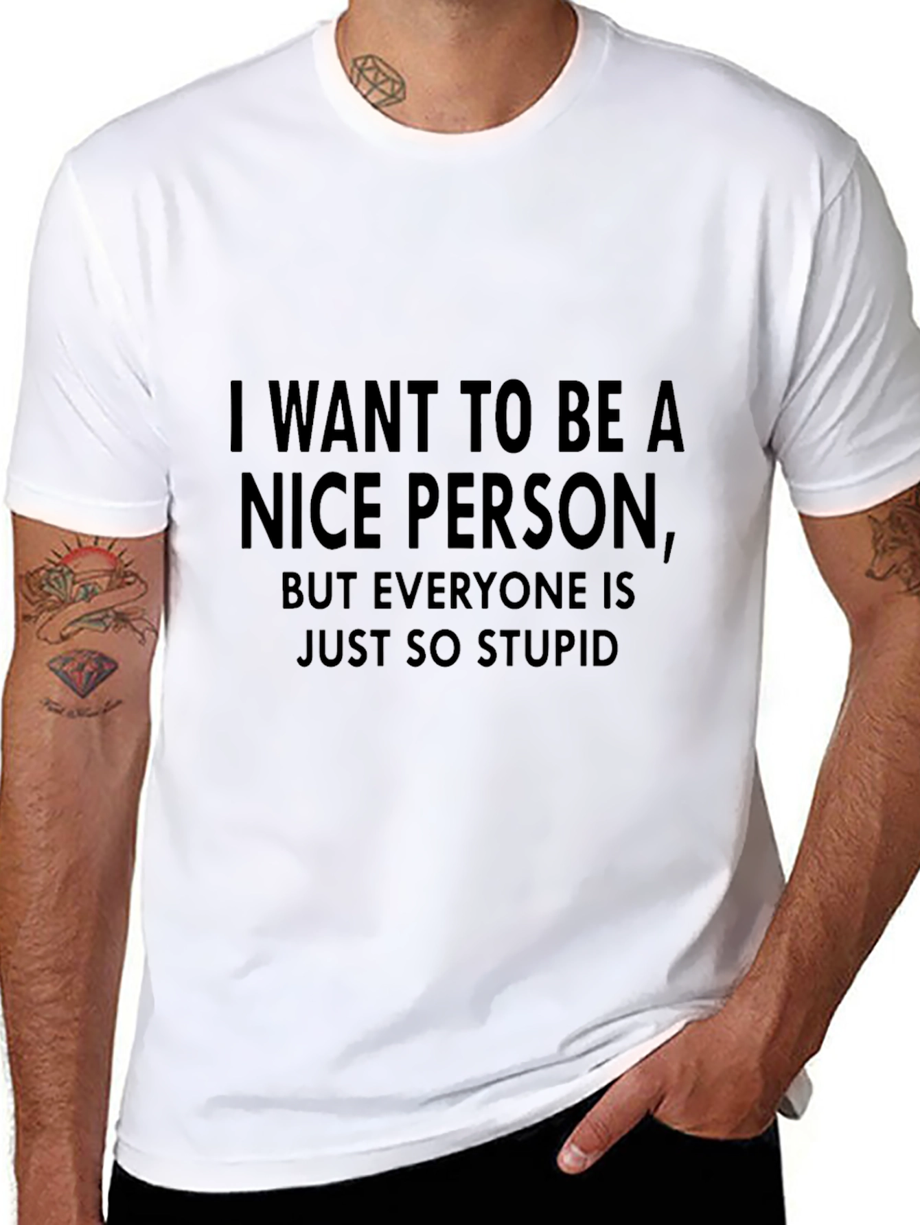 Black Funny Sarcastic Graphic Tee - Nice Person Stupid People T-Shirt view 8