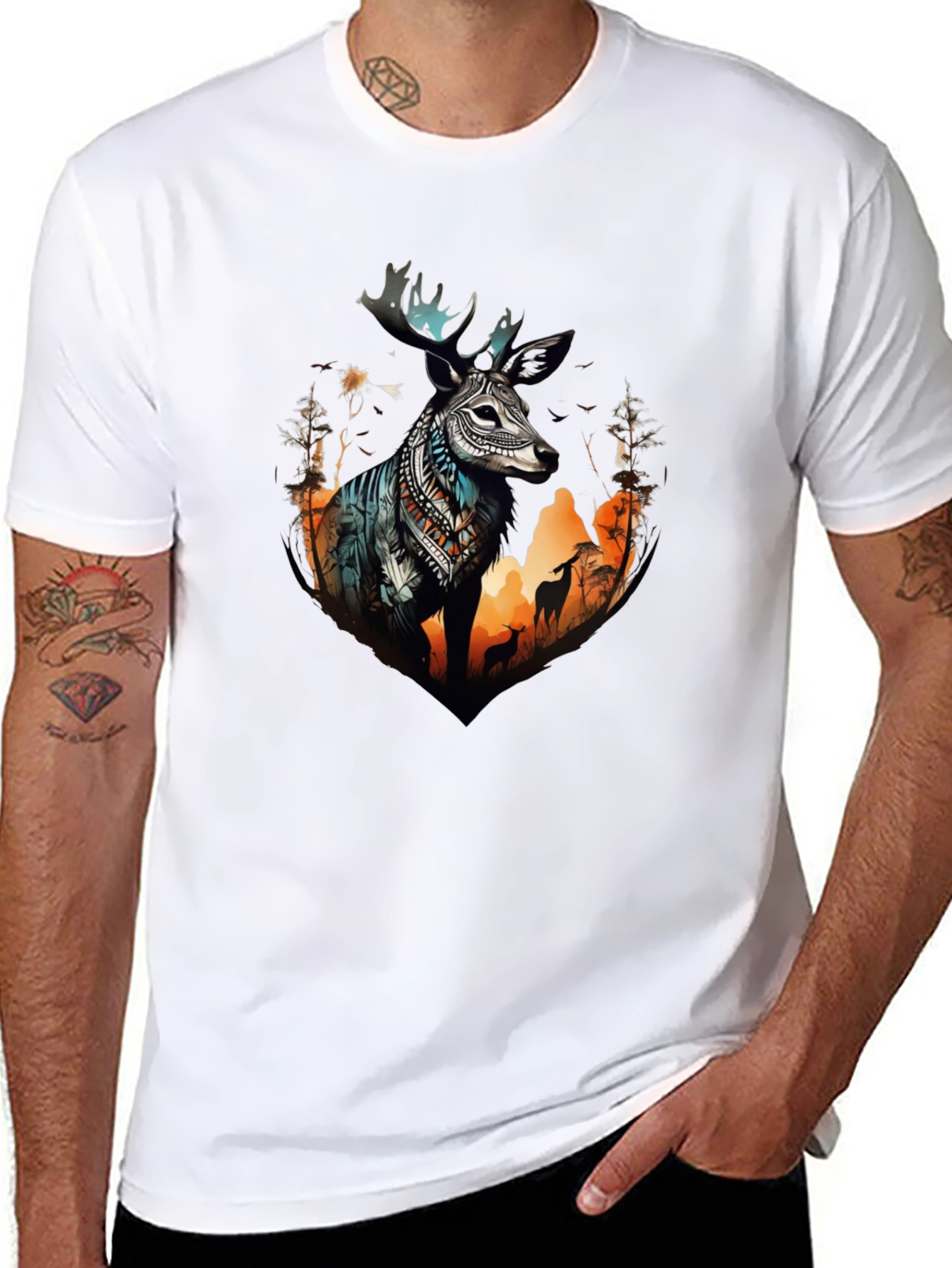 Black Deer Graphic Print Crew Neck Tee view 8